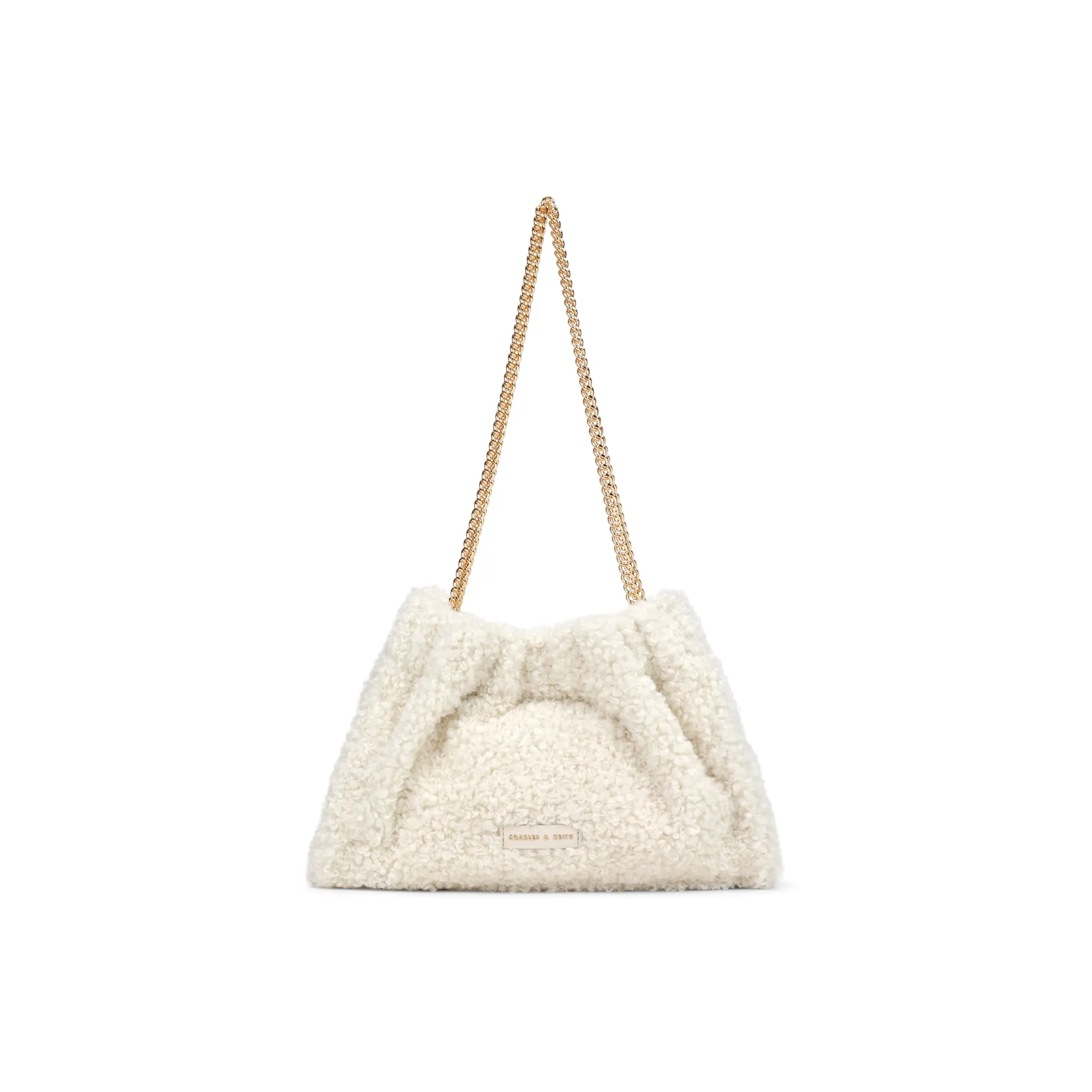 CHARLES&KEITH Plush Tote Shoulder Bag Large Size Women's Cream Milk White