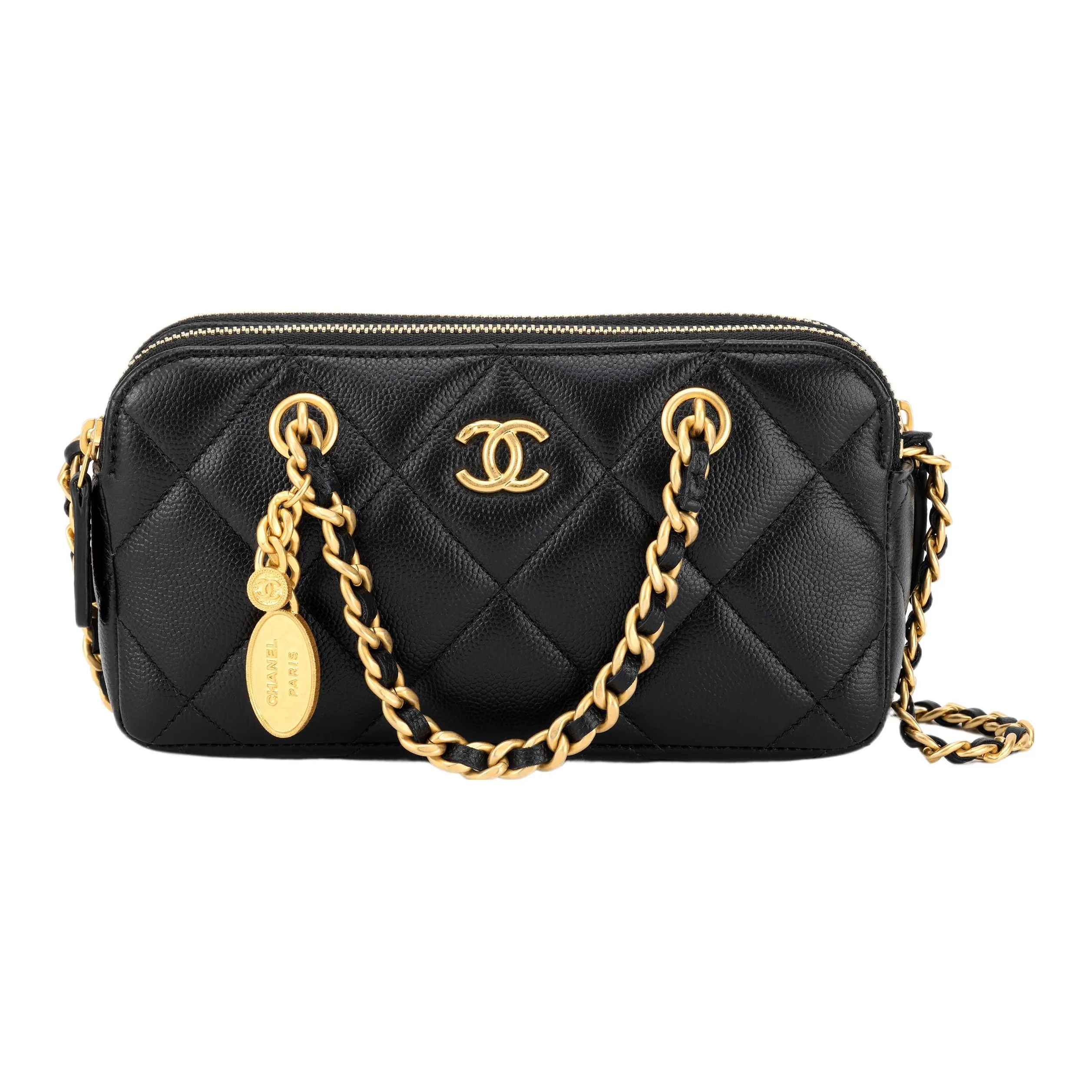 CHANEL Grain Cow Leather Cell Phone Pouch, Handbag, Shoulder Bag, Crossbody Bag Women's Black