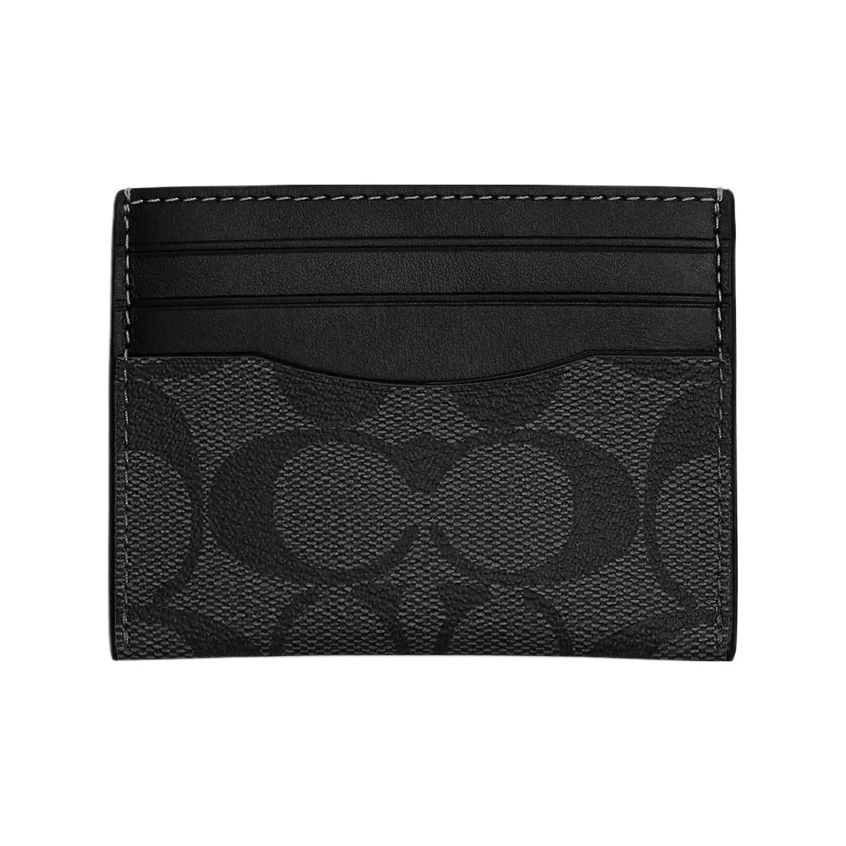 COACH Card Case Coated Canvas With Refined Calfskin Card Holder Men's Gray Black