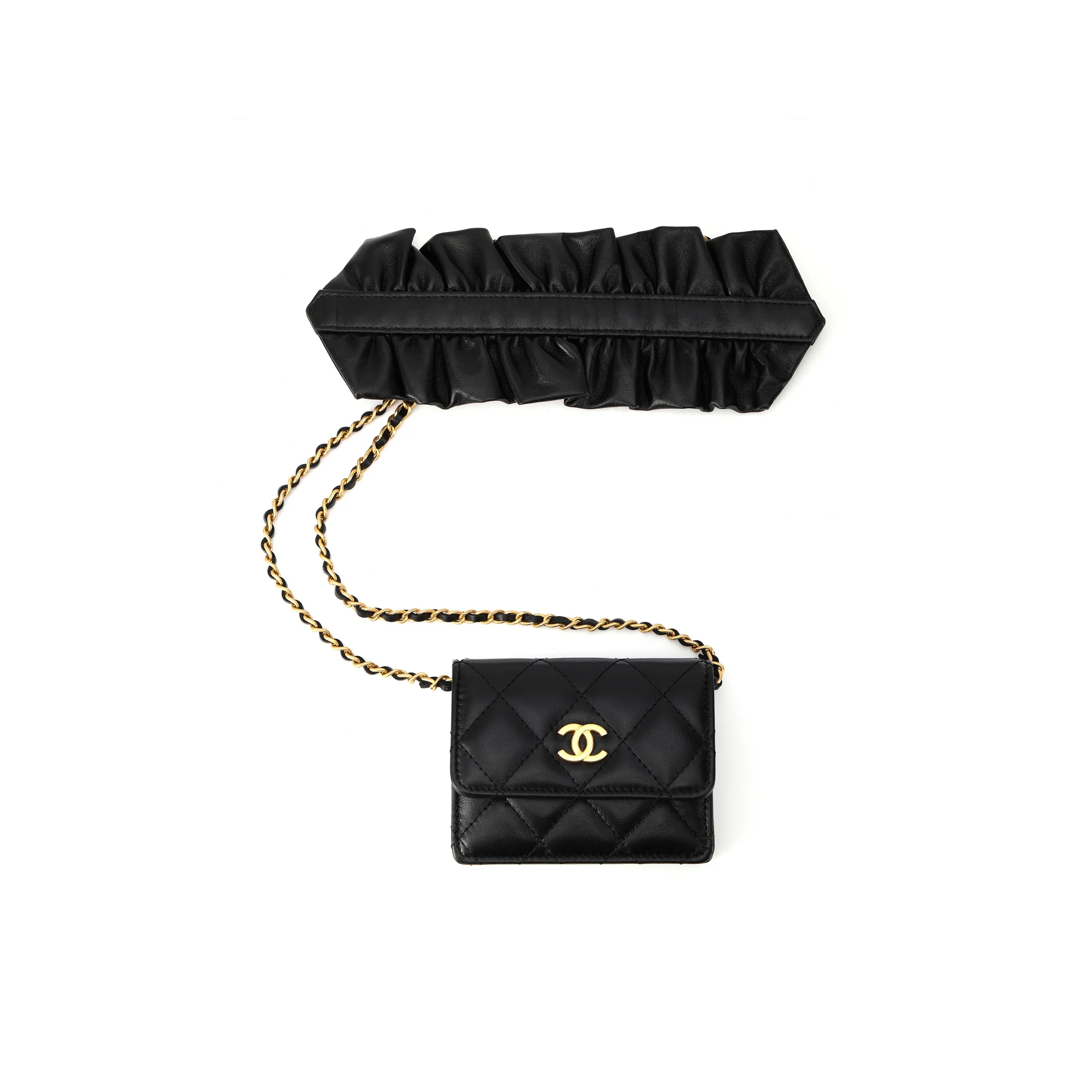 CHANEL Sheepskin Coin Purse, Handbag, Shoulder Bag, Crossbody Bag Regular Women's Black