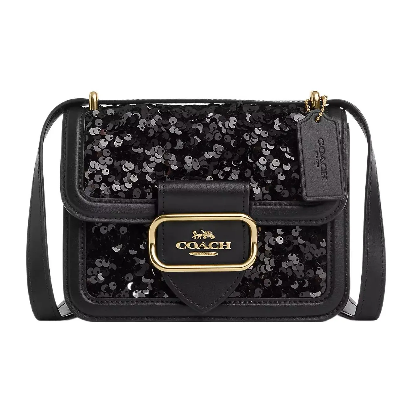 COACH Cow Leather Square Bag, Shoulder Bag, Crossbody Bag Trumpets Women's Black
