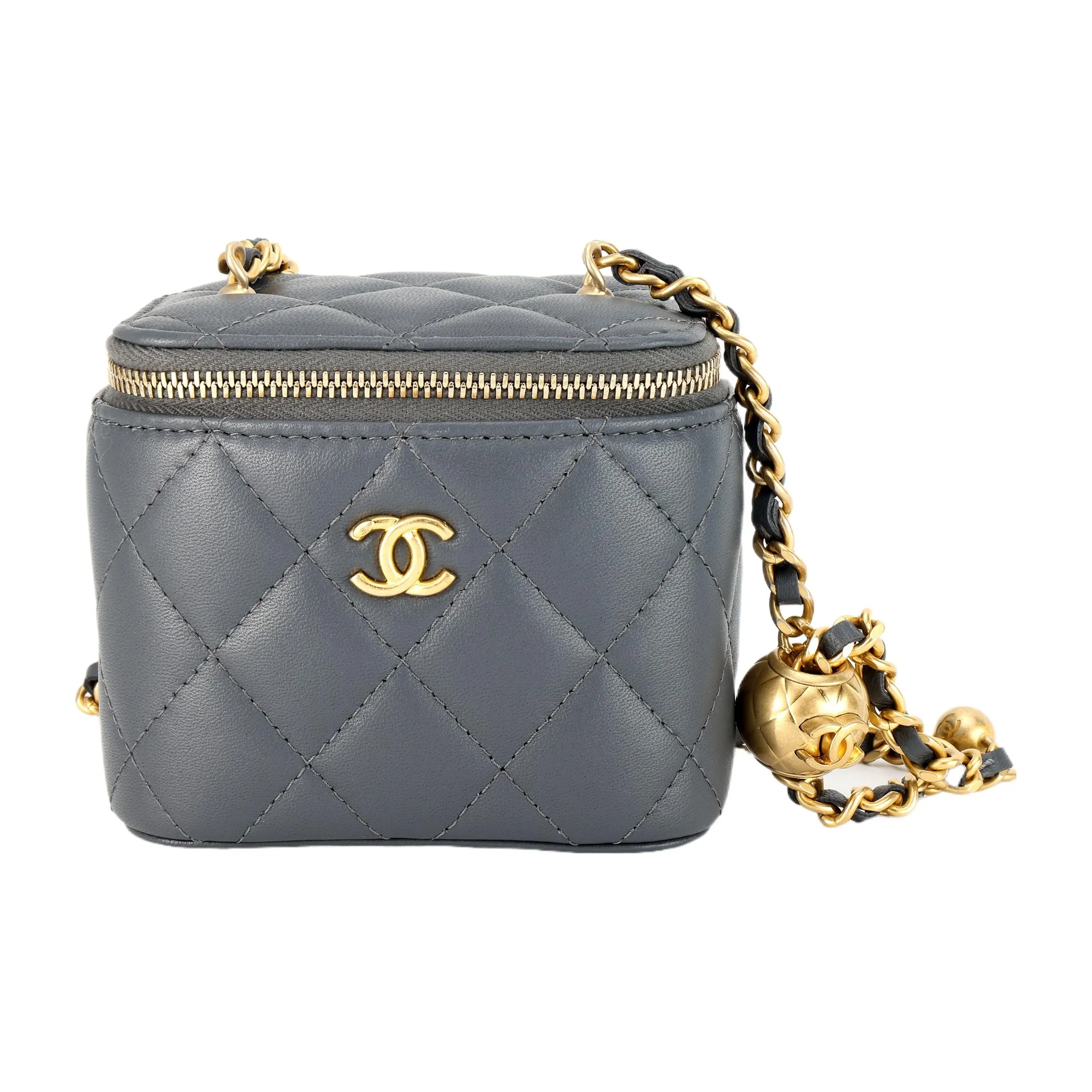 CHANEL Lambskin Box Bag, Makeup Bag, Shoulder Bag, Crossbody Bag Trumpets Women's Dark Gray