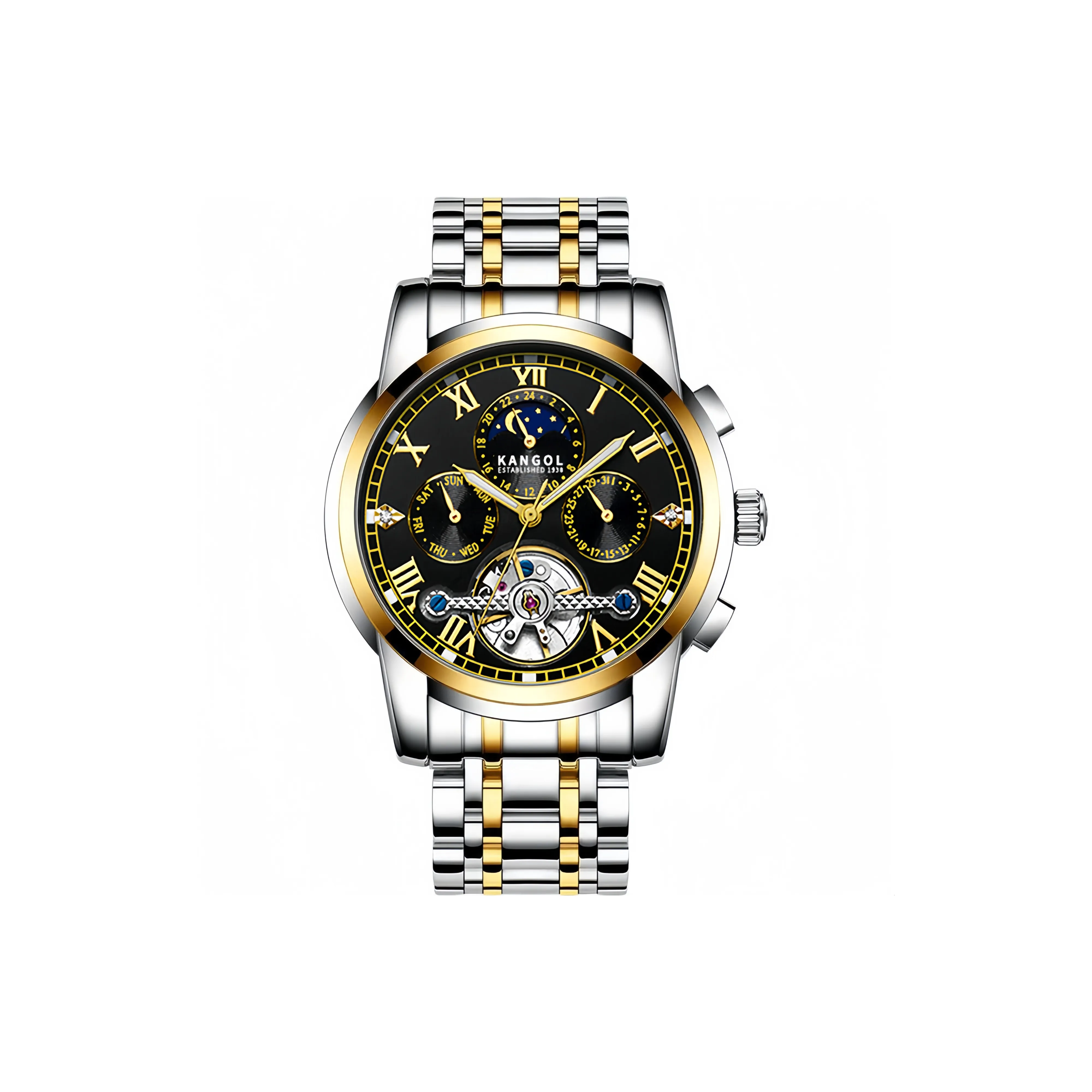 KANGOL Mechanical Movement Stainless Steel Watchband Watch Men's Watches Cut-Out Dial