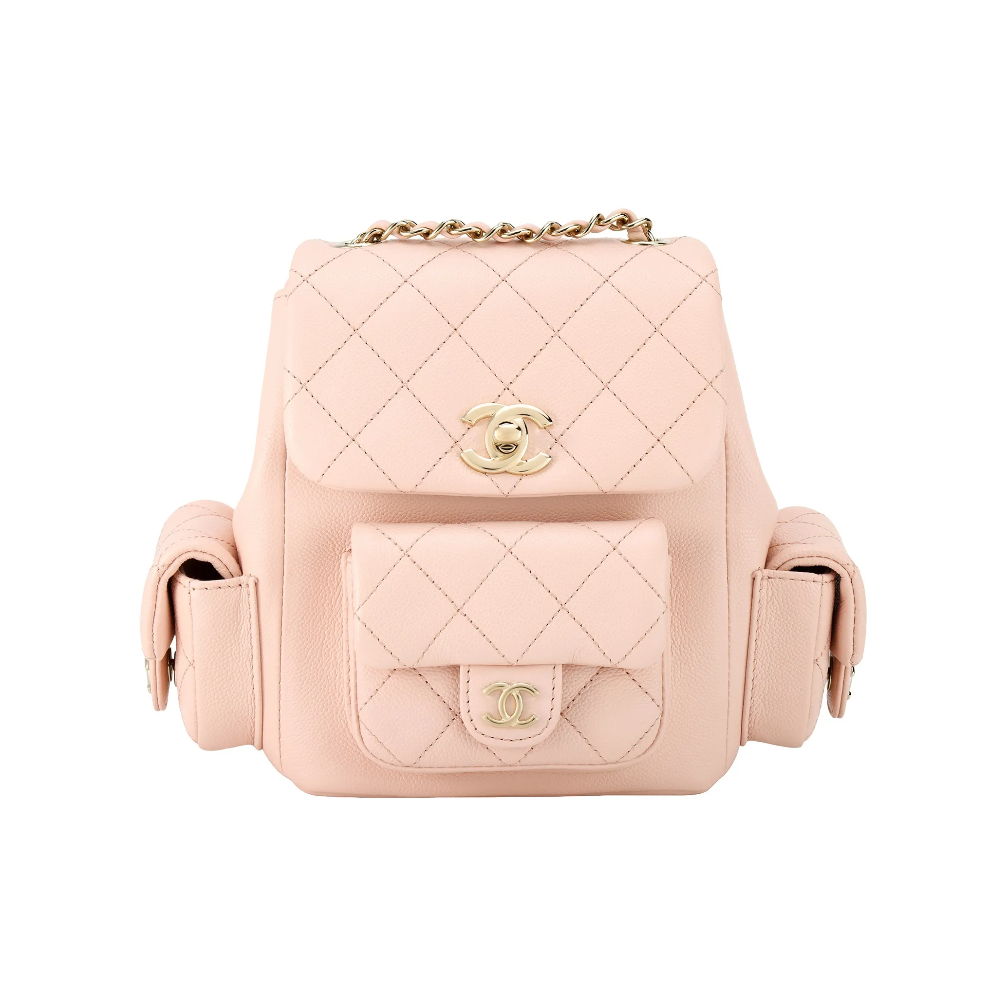 CHANEL Embossed Shiny Calfskin Backpack Small Size Women's Light Pink