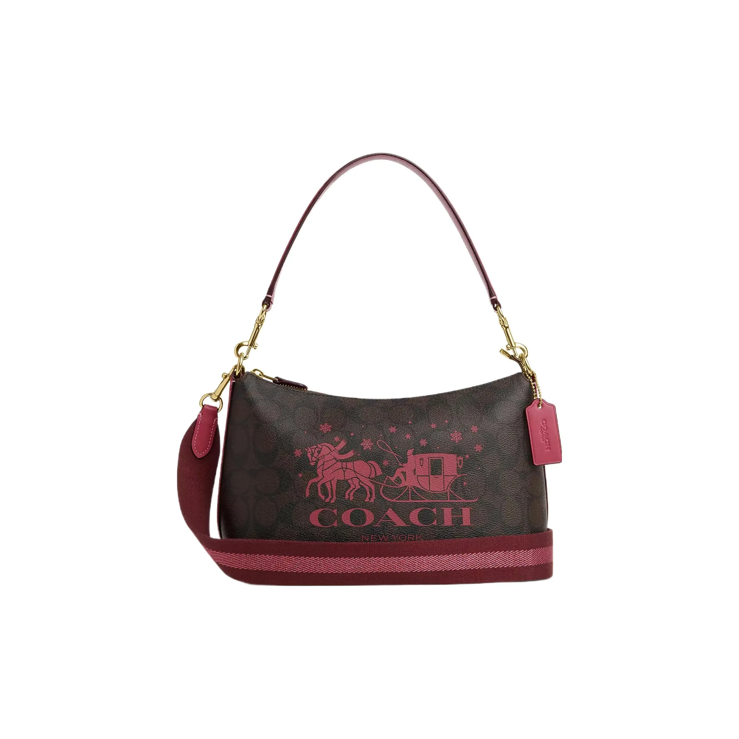 COACH Clara Кожа Одно плечо Подмышечный Сумка Сумка Средний Женские Темно-коричневый Красный