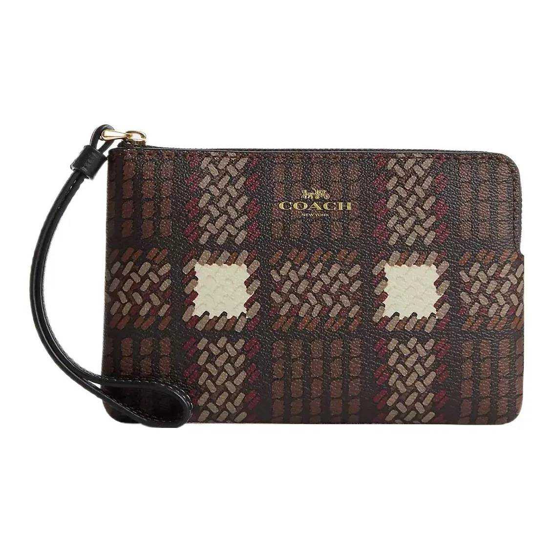 COACH Corner Zip Холст с покрытием и гладкая кожа Кошелек Женские Коричневый