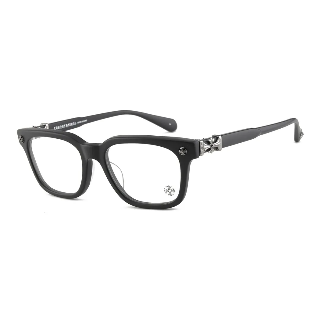 Chrome Hearts Plate Frame Silver Irregular Shape Eyeglass Frames Unisex Black