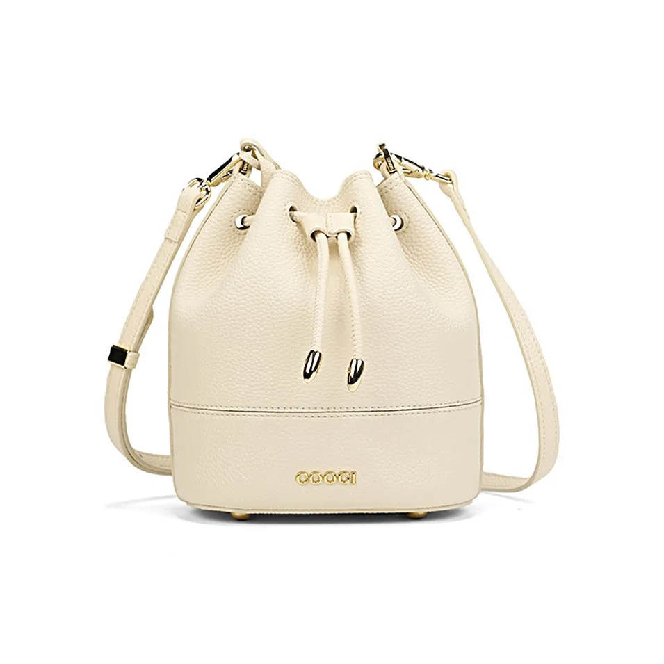 COOGI Корова Кожа Ведро-Формовая Сумка Сумка через плечо Сумка среднего размера Женская Черная Экрю Хаки