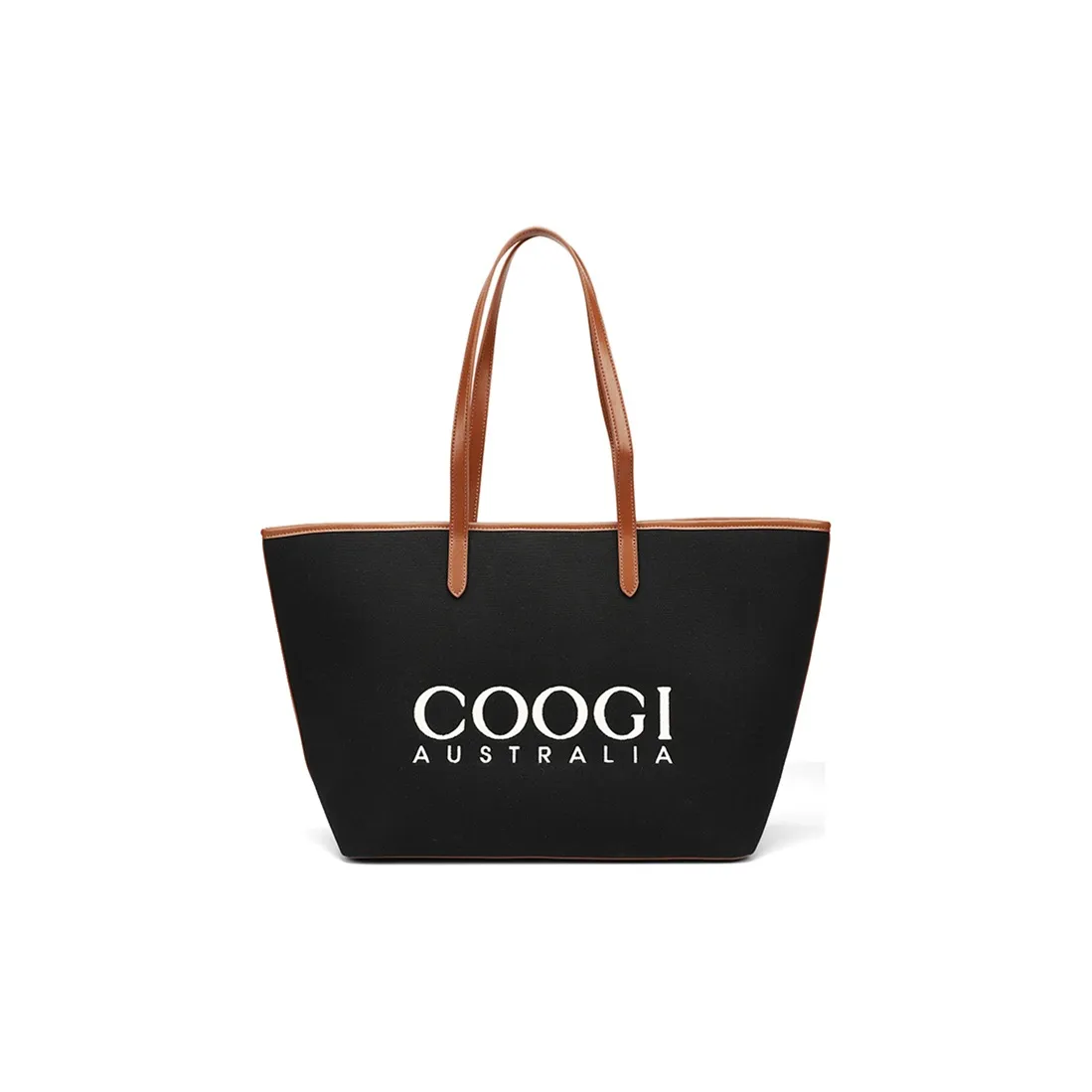 COOGI Fabric, Synthetic Leather Tote Bag, Shopping Bag, Shoulder Bag Large Size Women's Ecru/Black
