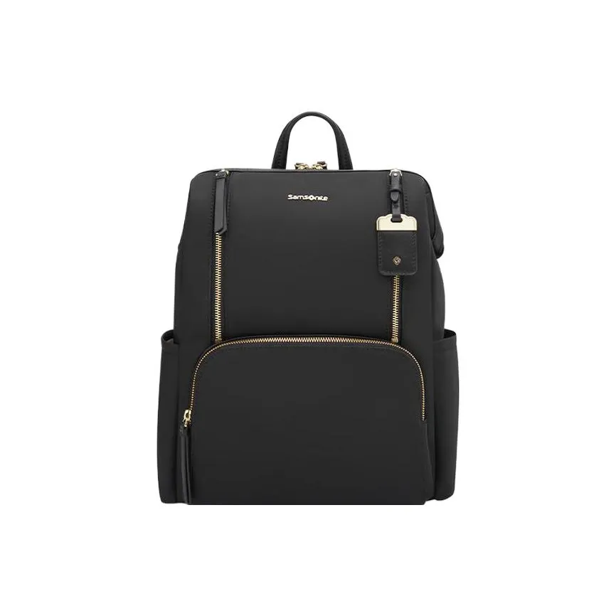 SAMSONITE Fabric Cow Leather Patchwork Backpack Regular Women's Black