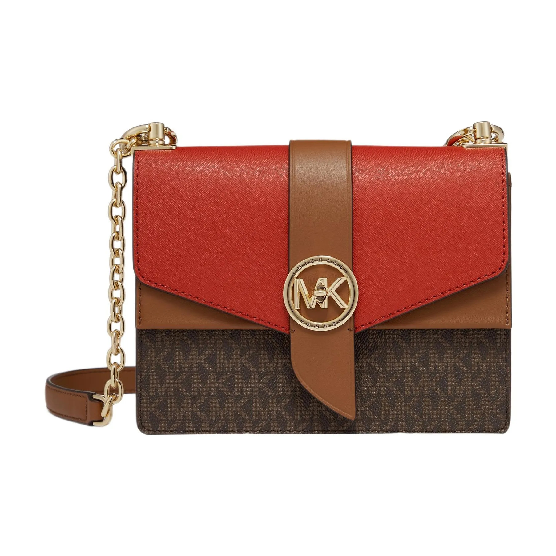 MICHAEL KORS Greenwich Artificial Leather Shoulder Bag, Crossbody Bag Trumpets Women's Red & Brown