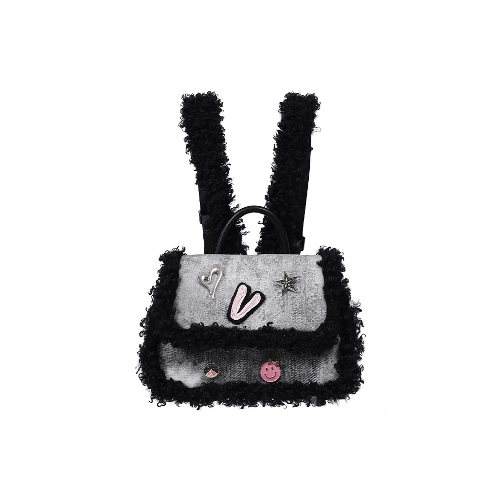 REBIRTH Полиэстер Хлопковая Смешанная Ткань Рюкзак Средний Женский Деним Серый Пэчворк