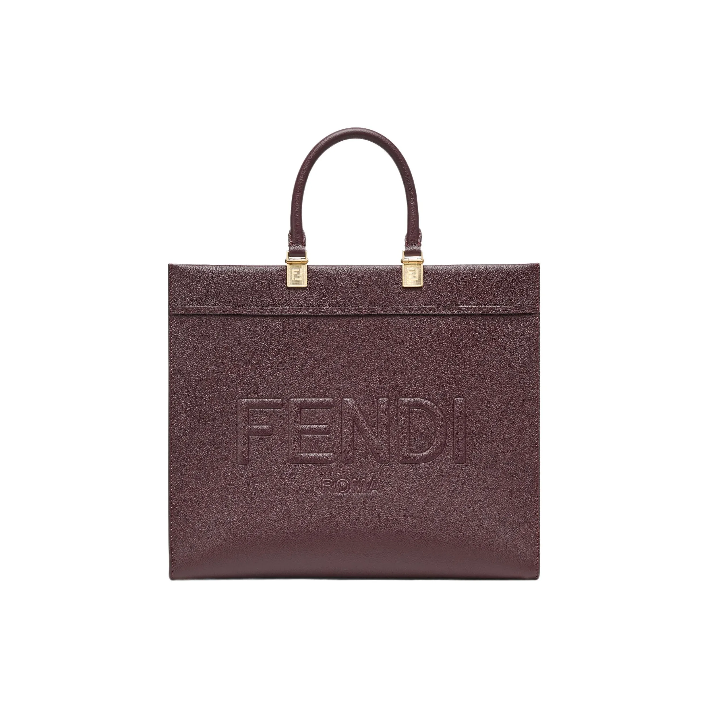 FENDI Sunshine Leather Tote Bag, Shopping Bag, Handbag Medium Size Women's Burgundy