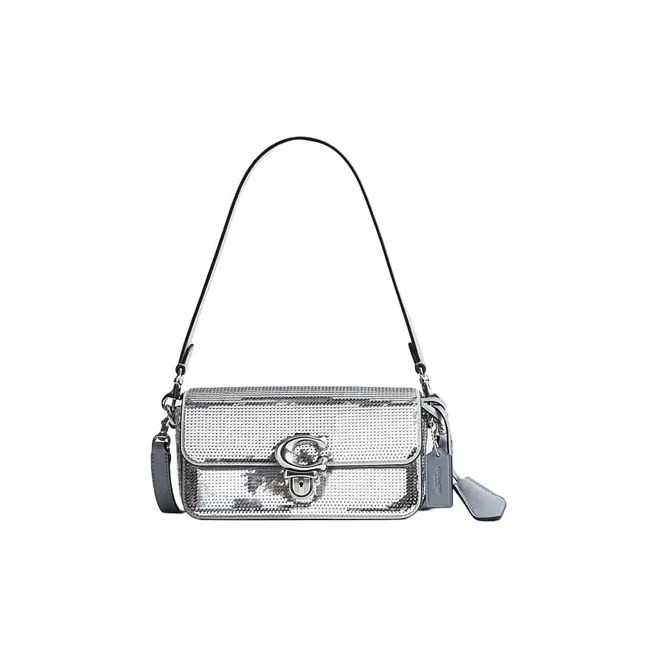 COACH Studio Cow Leather Baguette Bag Crossbody Bag Shoulder Bag Small Size Women's Silver