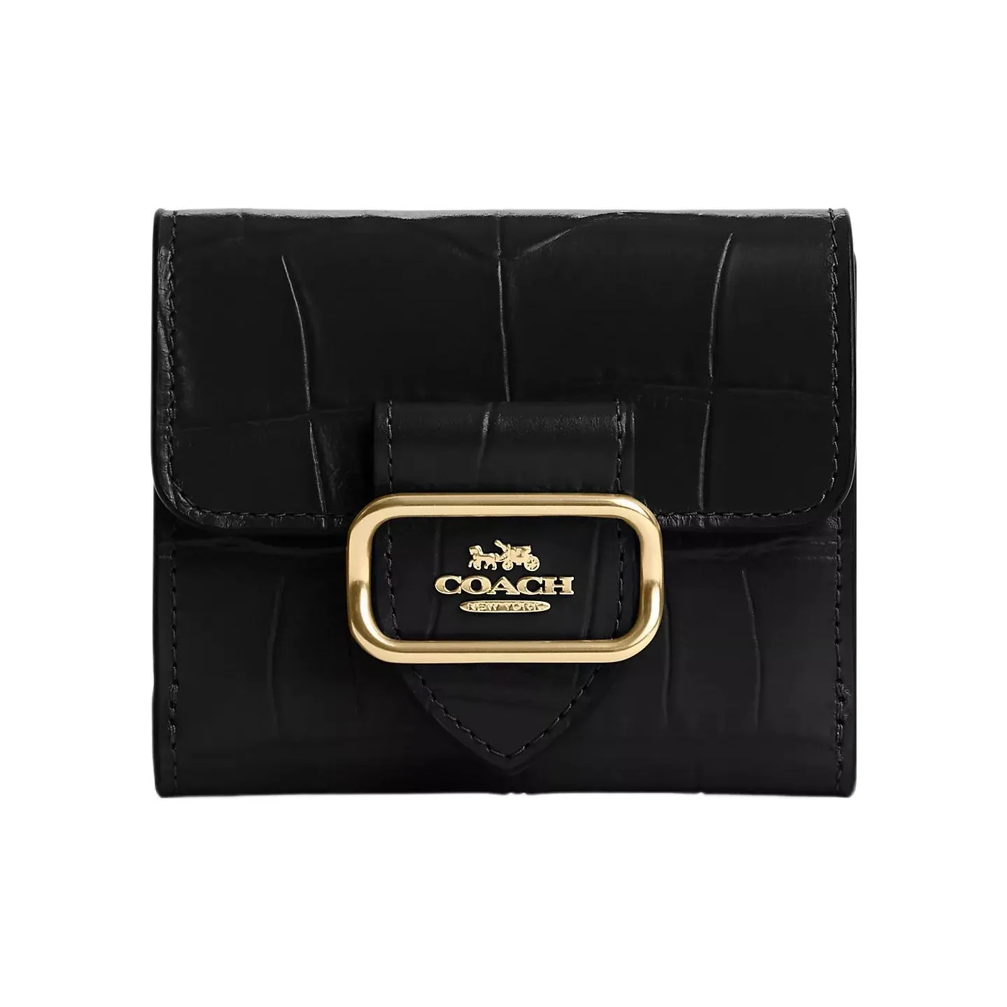 COACH Morgan Крокодил Тисненая кожа Кошелек Мини Женские Черный