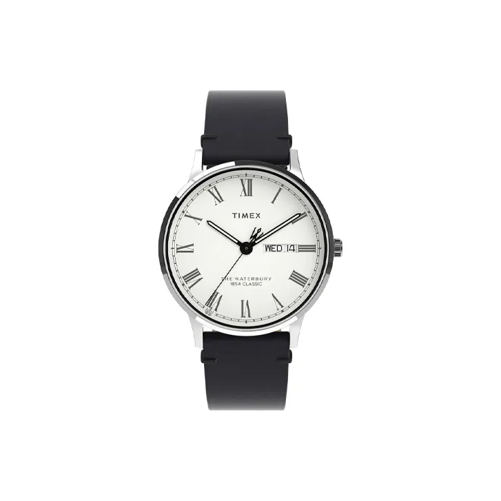 TIMEX WATERBURY Collection Мужские часы Кварцевый механизм Кожаный ремешок 40 мм Белый циферблат TW2W15000