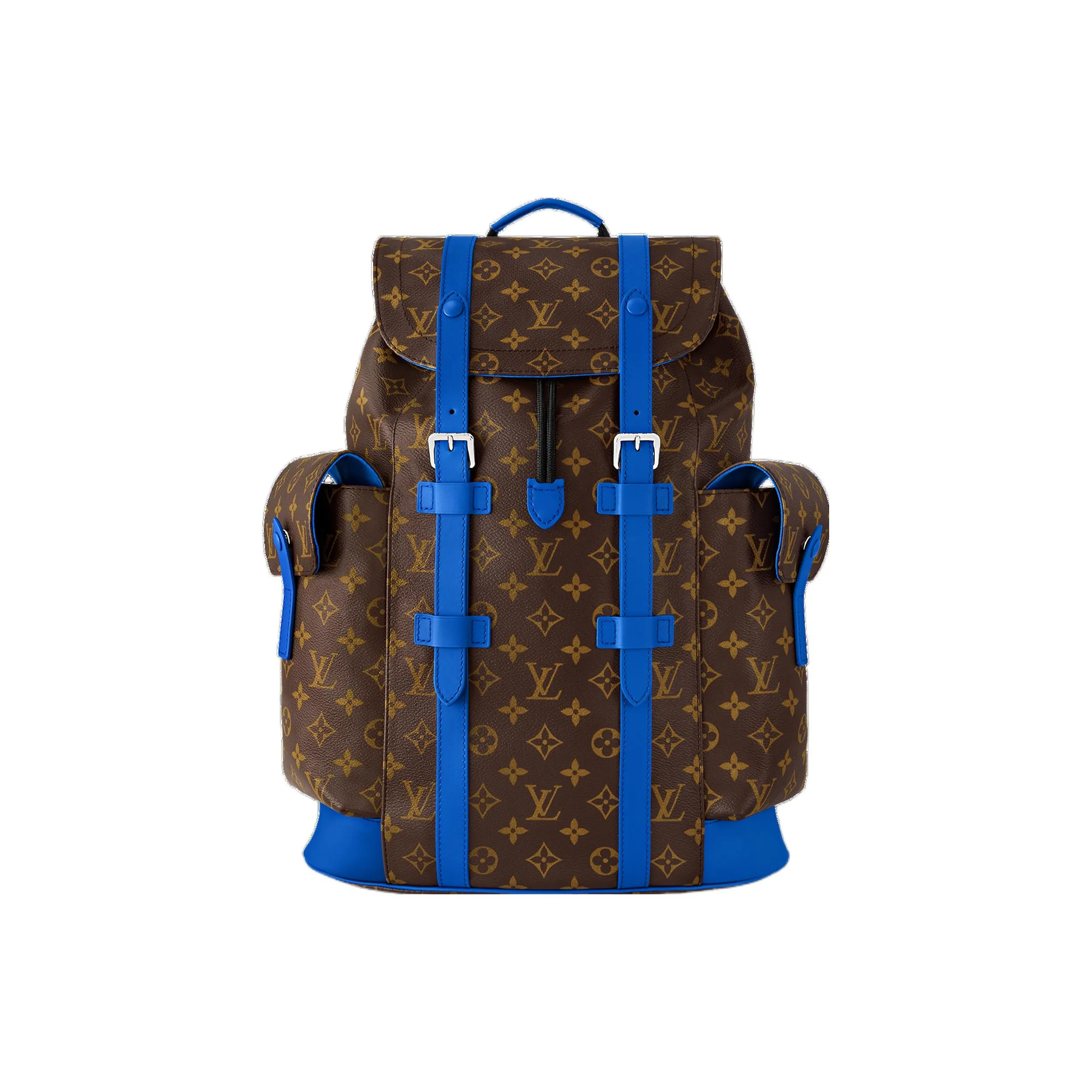 LOUIS VUITTON CHRISTOPHER Coated Canvas With Cow Leather Backpack Medium Size Men's Brown & Blue