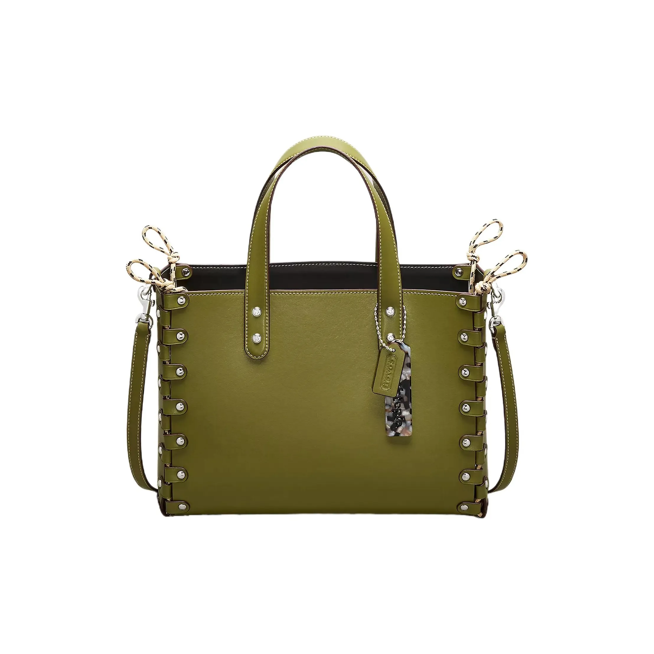 Coachtopia Leather tote With Bag Shopping Bag Handbag Shoulder Bag Medium Size Women's Olive Green