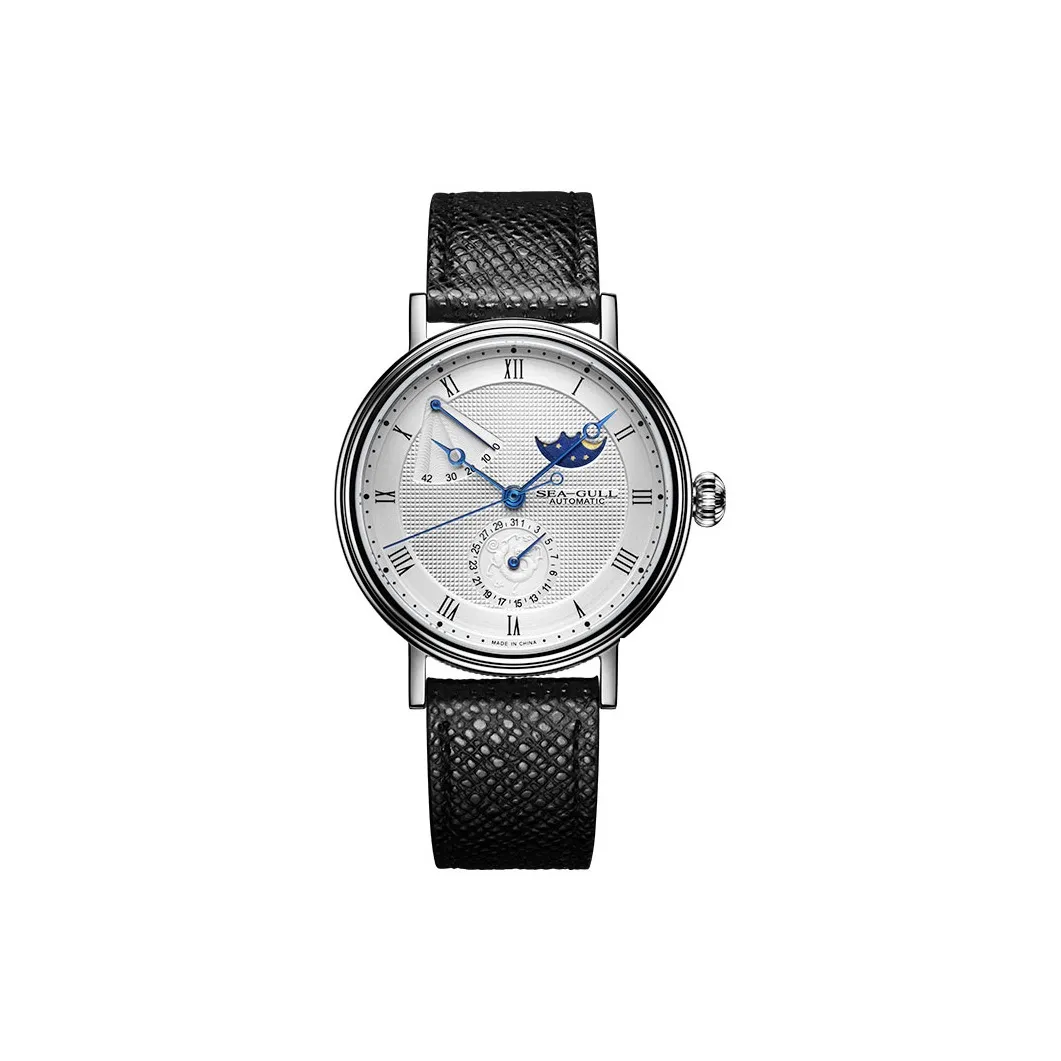 Sea Gull Automatic Mechanical Movement Genuine Leather Strap Watch Men's Watches White Dial
