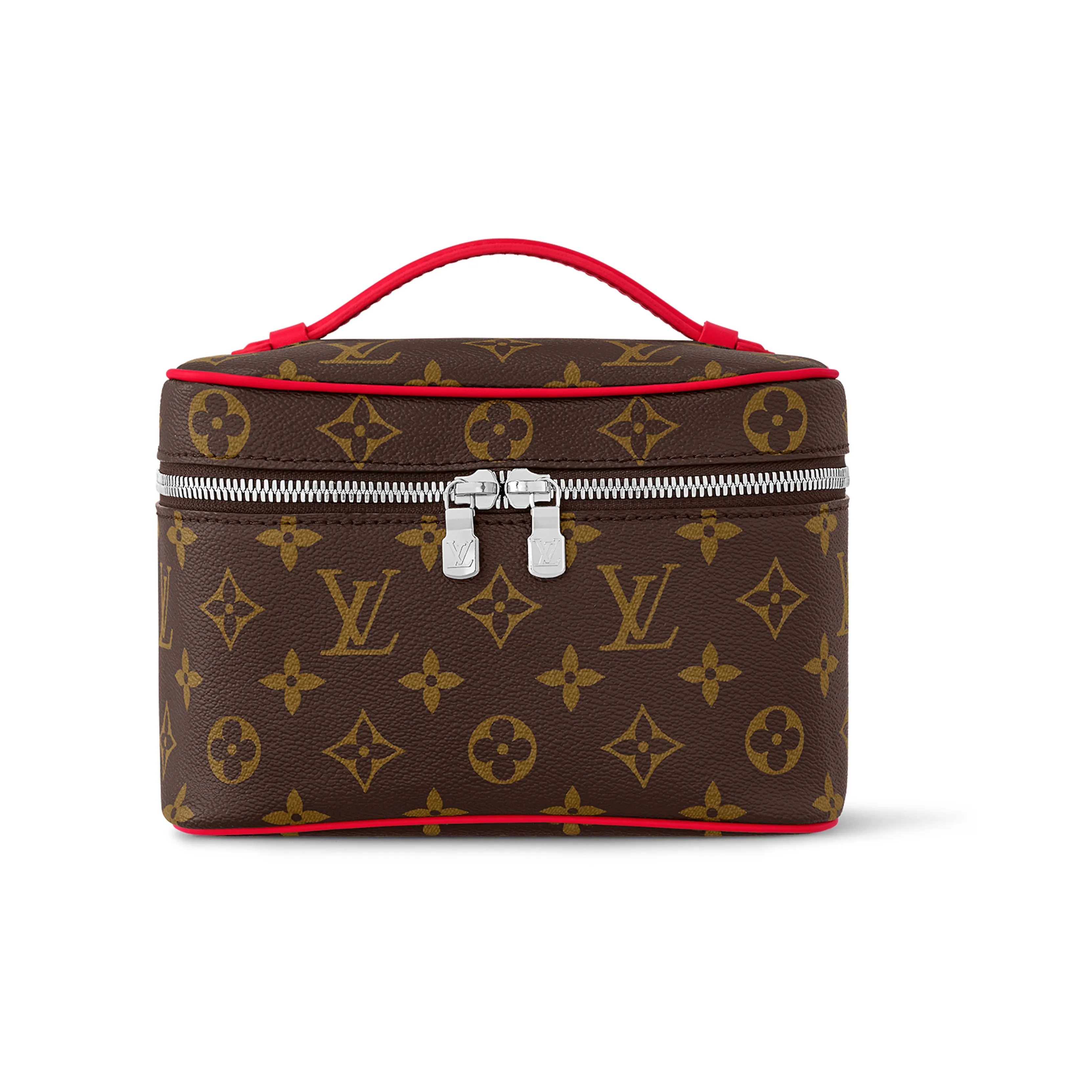 LOUIS VUITTON Coated Canvas Cow Leather Patchwork Trim Handheld Makeup Bag Mini Women's Brown & Blush