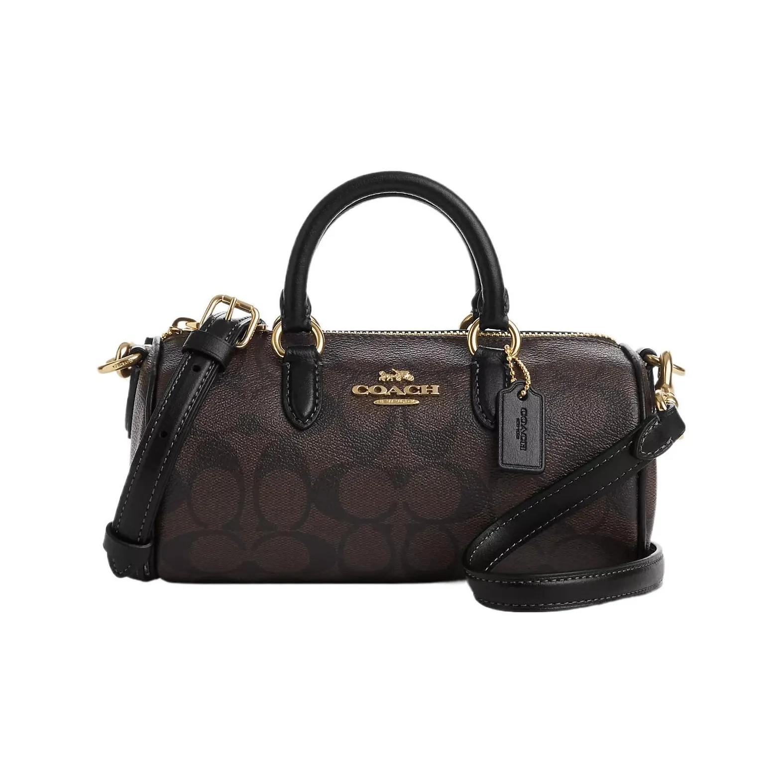 COACH Lacey Холст и Кожа Бостон Сумка Ручная Сумка Сумка через плечо Маленькая Женская Темно-Коричневая