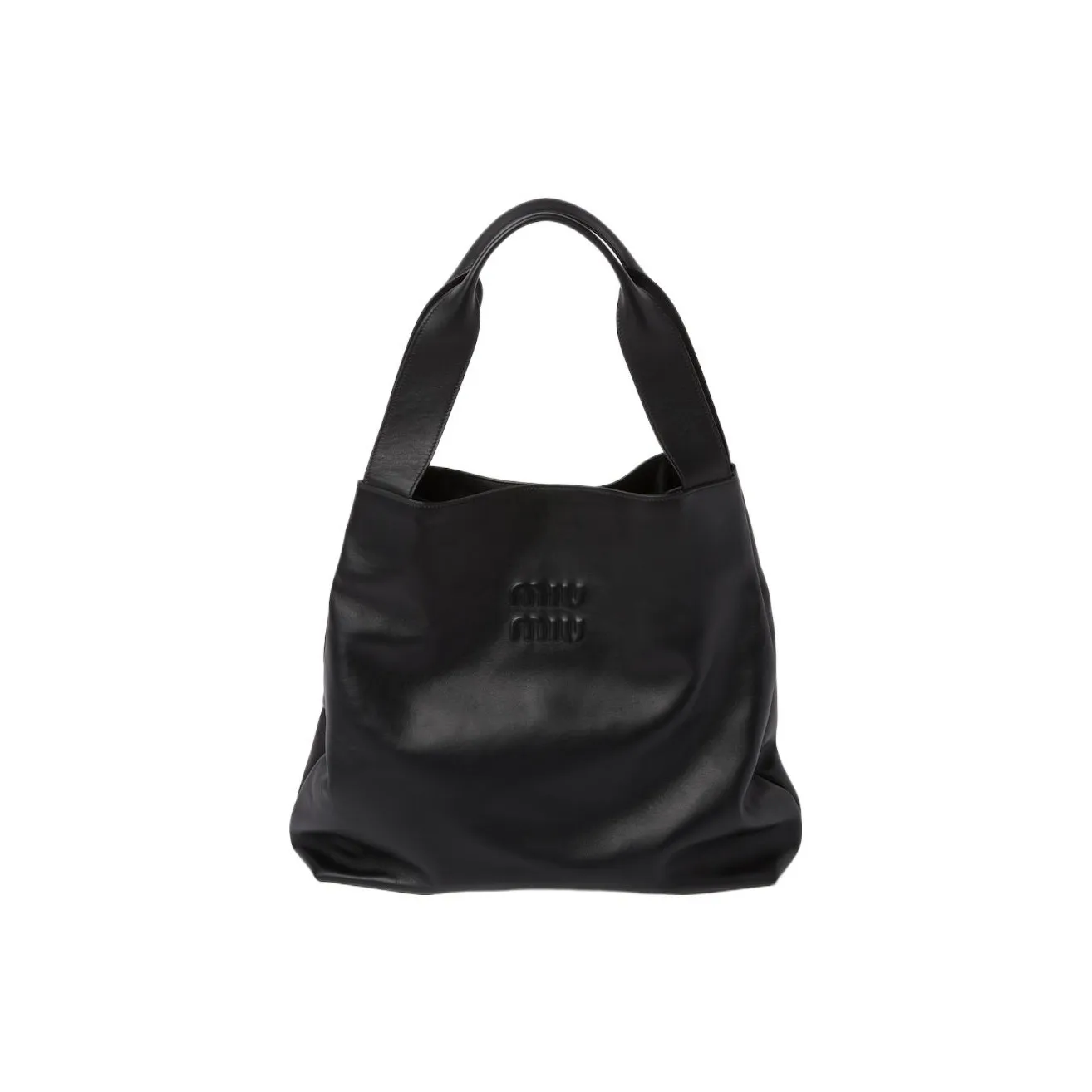 MIU MIU Leather Tote Bag Shopping Bag Hobo Underarm Bag Handbag embroidered-logo Bag Women's Black