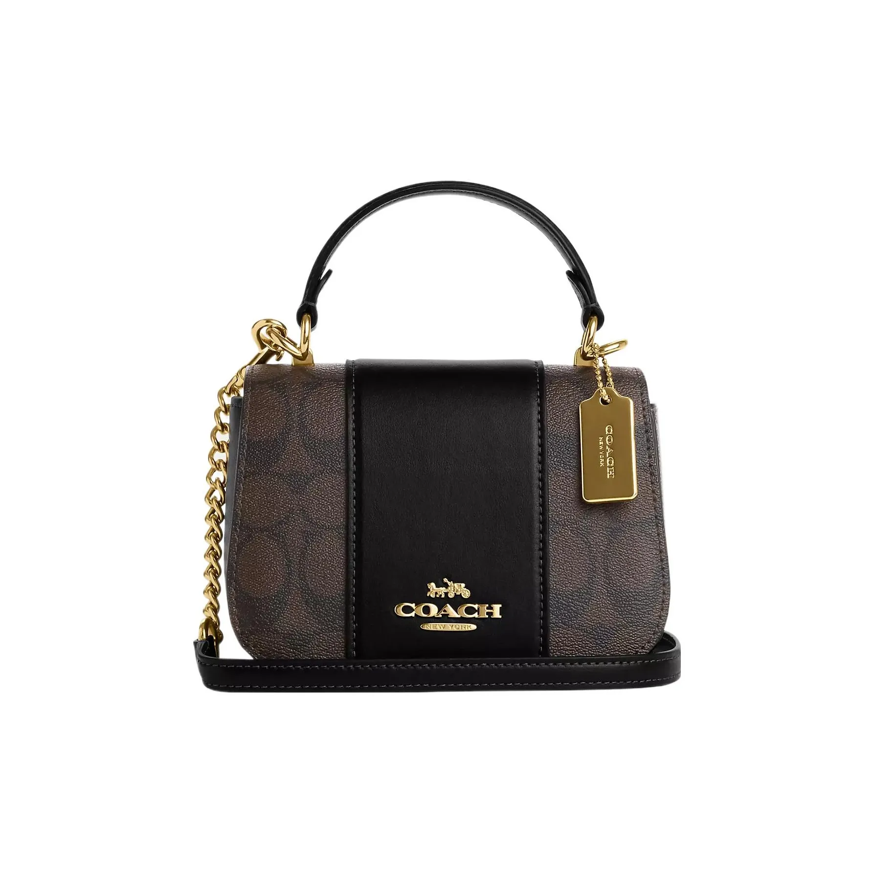COACH Lysa Leather Saddle Bag Handbag, Shoulder Bag, Crossbody Bag Trumpets Women's Black & Coffee