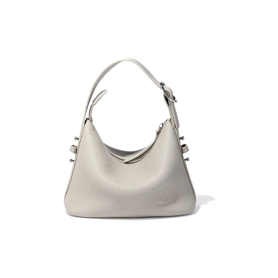 BAMPO Cow Leather, Genuine Leather Shoulder Bag Medium Size Women's Bright Moon Gray/Gold Brown