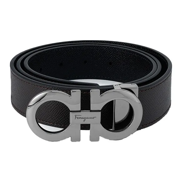 FERRAGAMO Cow Leather Belts Men's Black/Coffee Width 3.5cm
