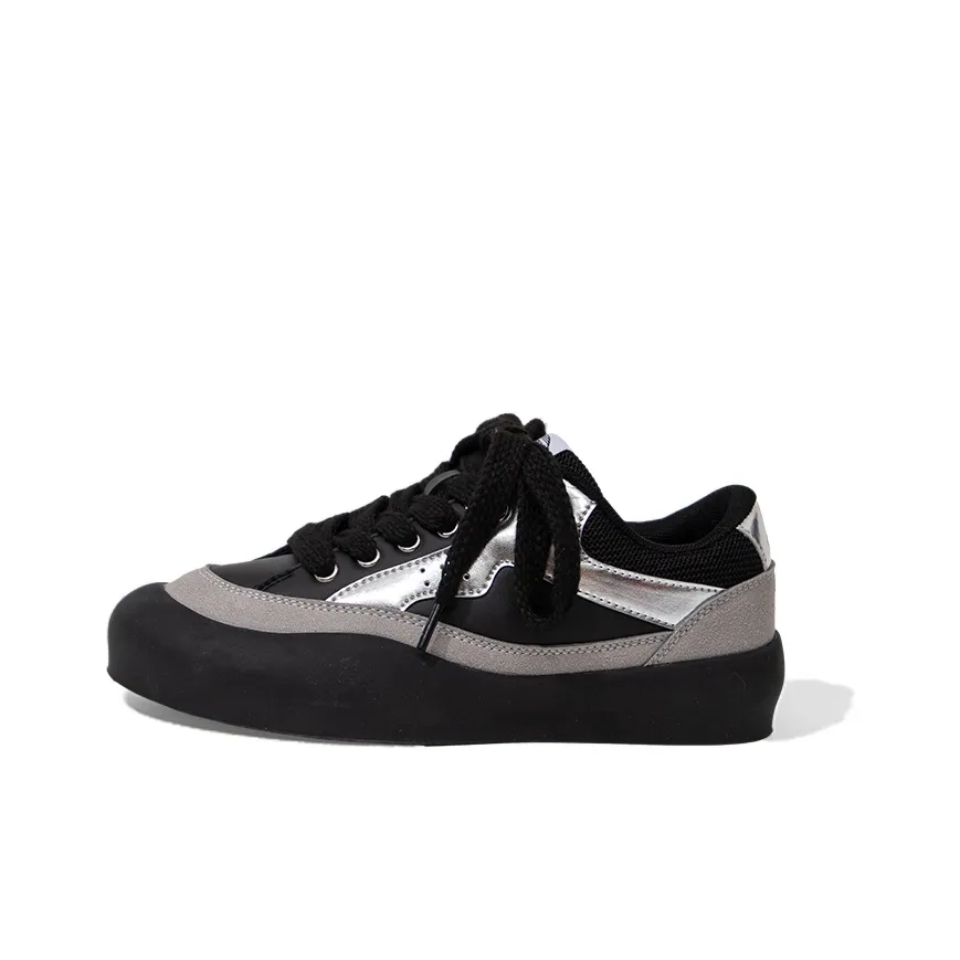 Feiyue German Army Trainers Low Top Skateboard Shoes Women's Black Silver