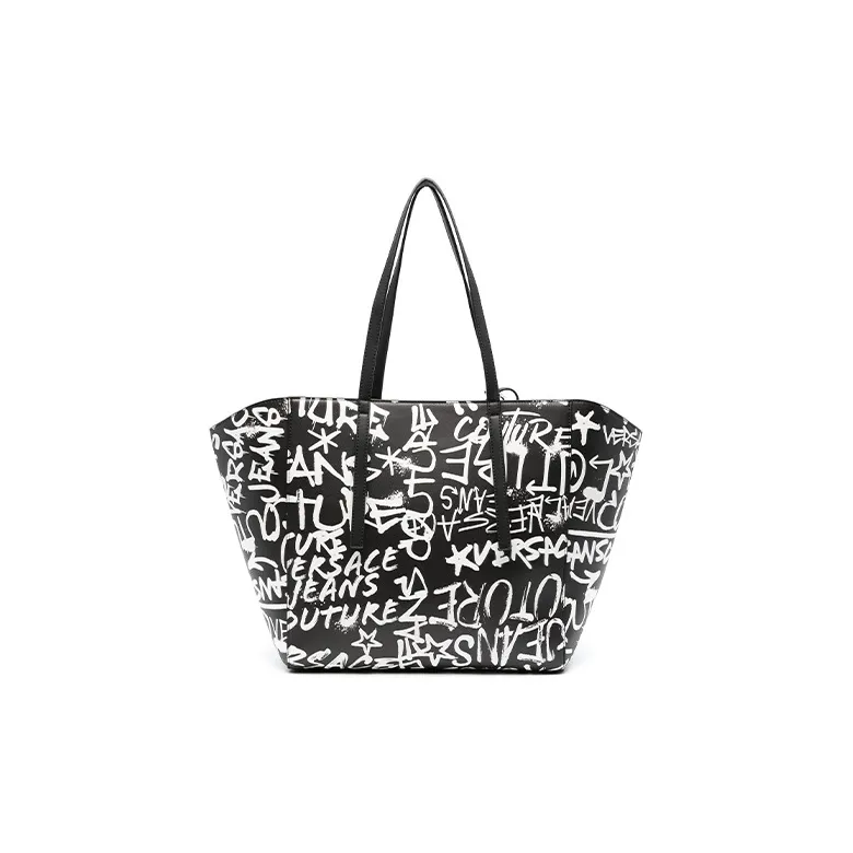 VERSACE JEANS COUTURE Polyester Blend With Polyurethane Tote Bag Shopping Bag Handbag Regular Women's Black & White