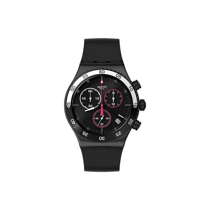 Swatch Quartz Механизм Унисекс Часы 43 мм Черный Циферблат Нержавеющая Сталь Корпус Резиновый Ремешок YVB413