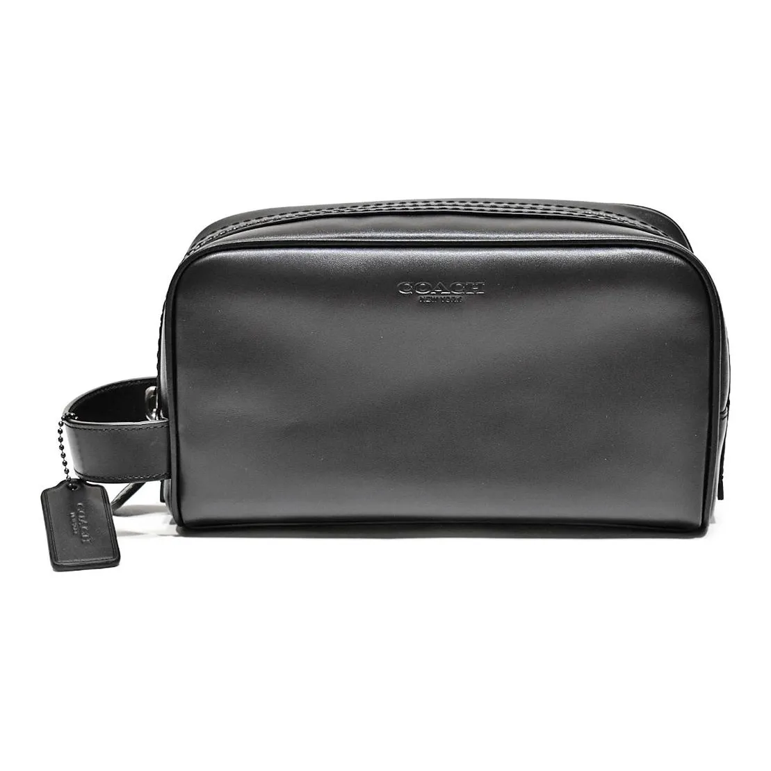 COACH Travel Kit Cowhide Leather Travel Bag, Toiletry Bag, Makeup Bag Medium Size Unisex Black