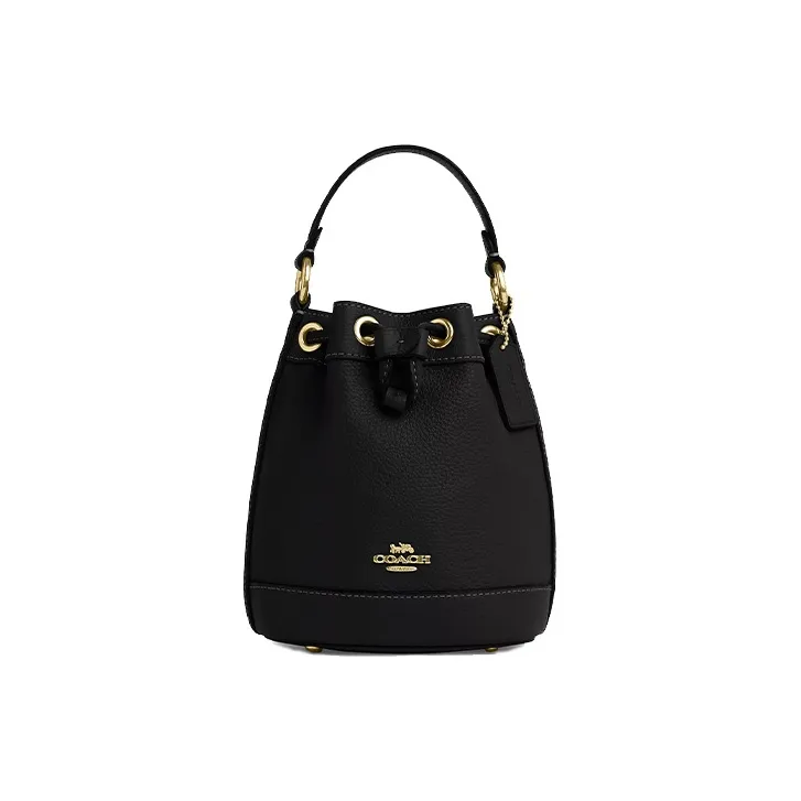 COACH Dempsey Eggstone Grain Leather Bucket Bag Handbag Shoulder Bag Crossbody Bag Mini Women
s Black