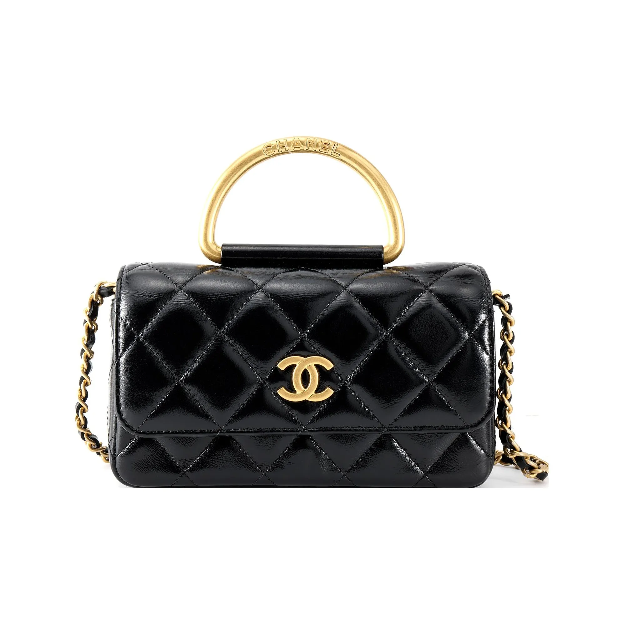 CHANEL Bright Lambskin Crossbody One Shoulder Handbag Women's Black