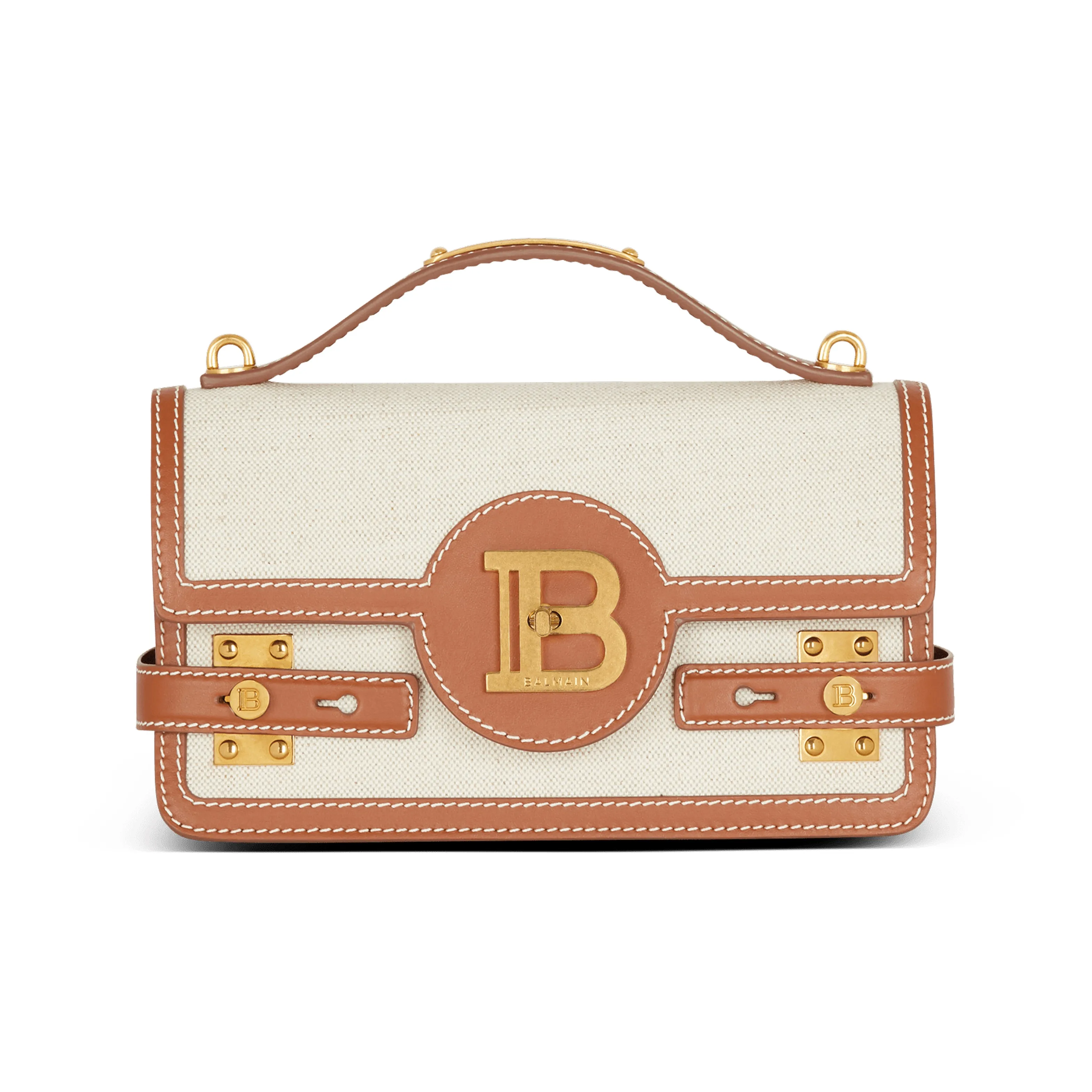 BALMAIN B BUZZ Canvas With Calfskin Crossbody One Shoulder Handbags Regular Women's Brown