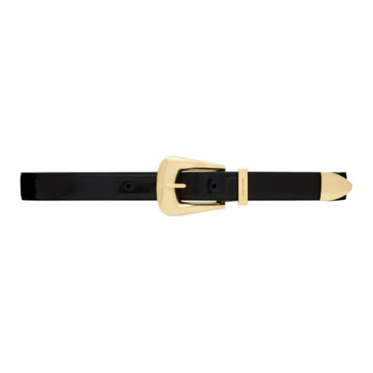 SAINT LAURENT Pointed Toe Metal End Design, Pin Buckle Leather Belts Women's Black Width  2.5CM