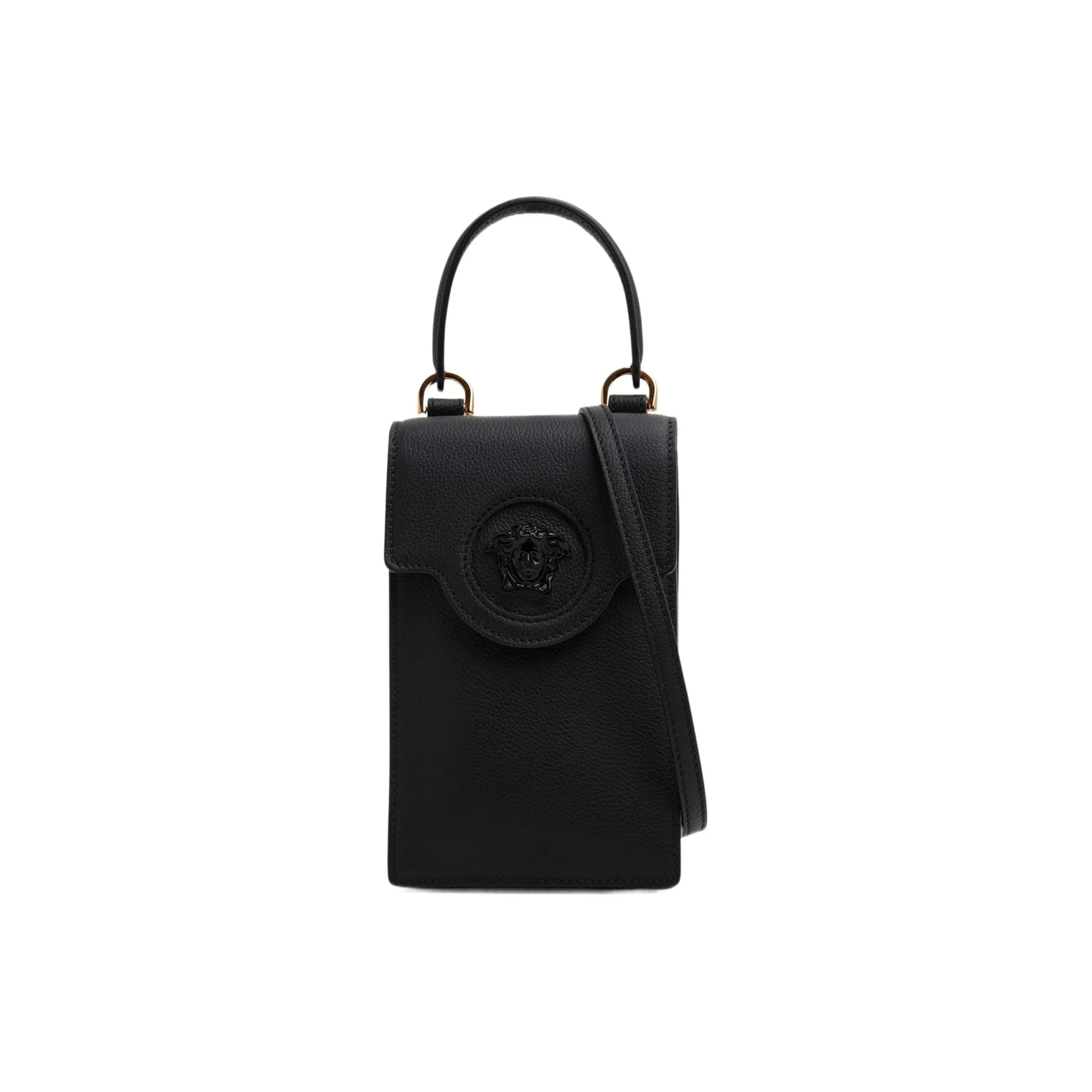 VERSACE La Medusa Leather Portable One Shoulder Crossbody Cell Phone Pouch Regular Women's Black
