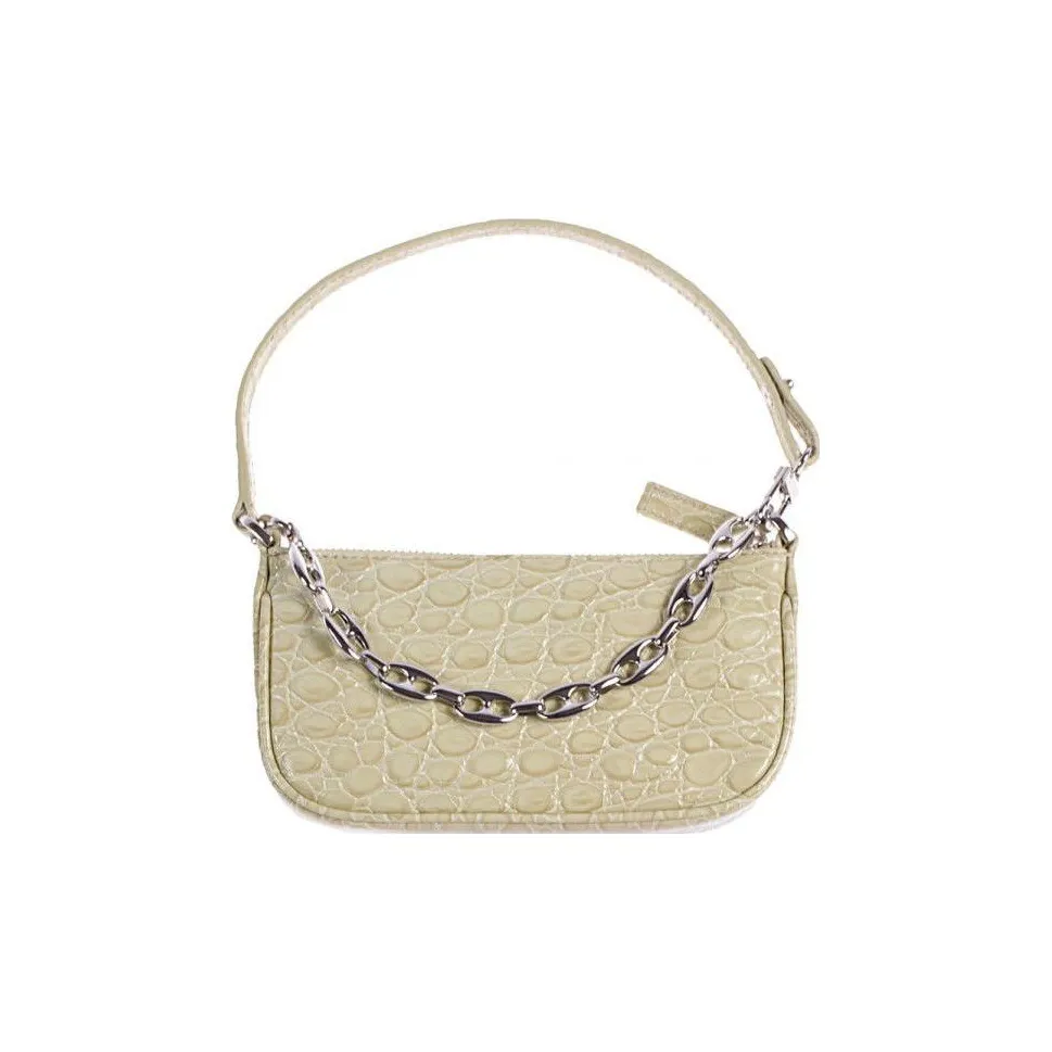 By Far Crocodile Embossed Cow Leather Pochette, Shoulder Bag, Handbag Mini Women's Yellow Green