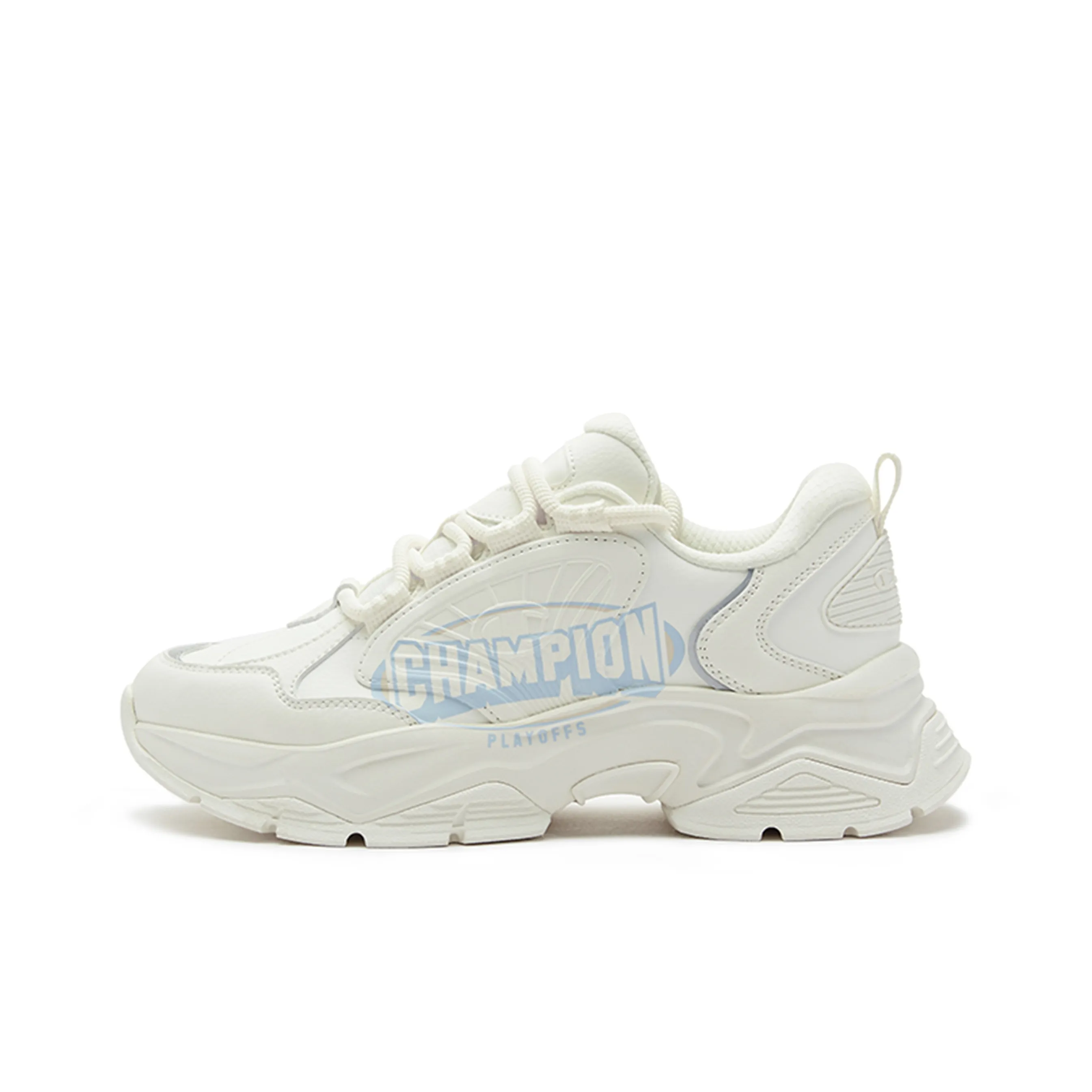 Champion Амортизация Увеличение Высоты Низкий Топ Толстая Подошва Женские Белые Светло-Синие