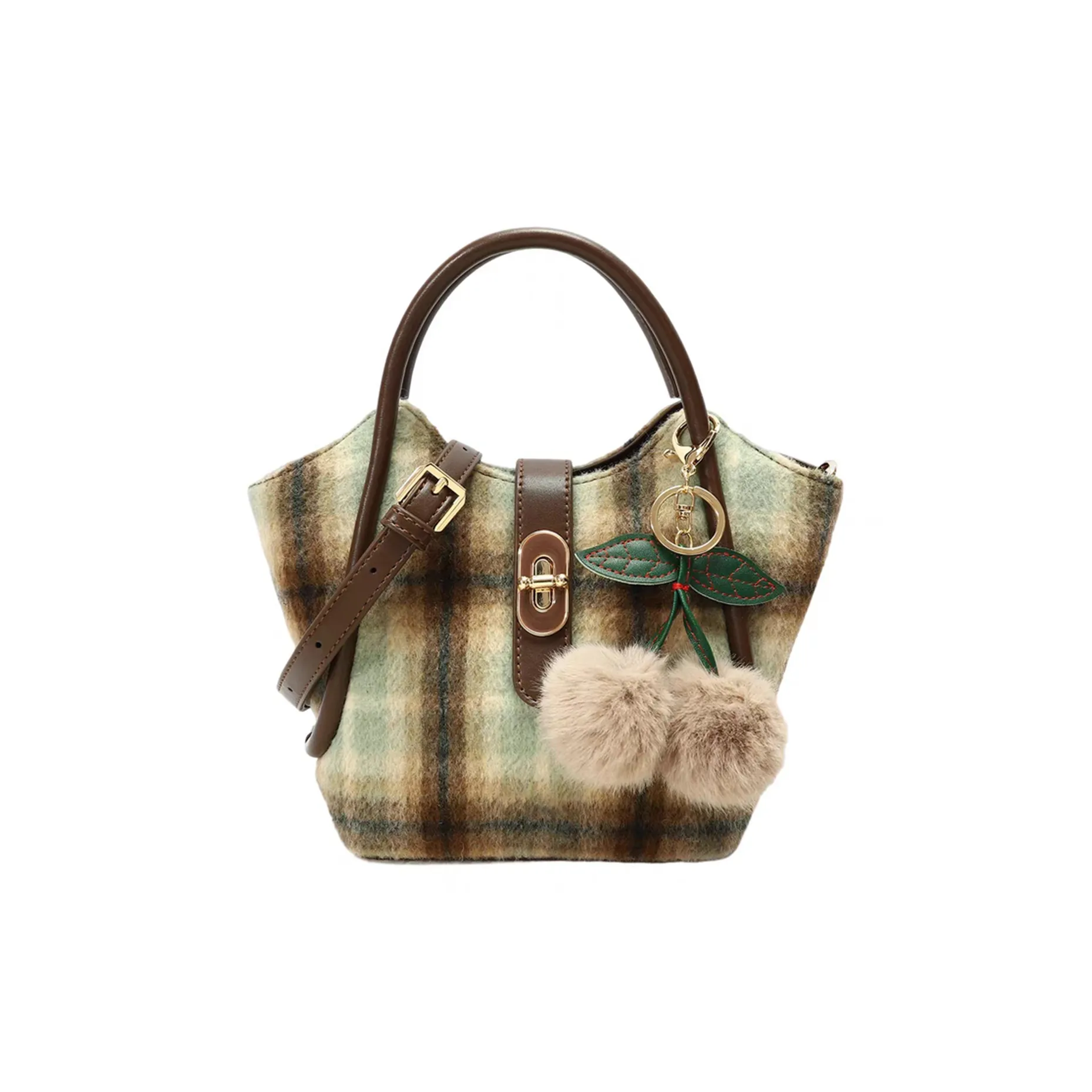 UNITE STAR Шерстяная сумка сумка через плечо сумка на плечо стандартная женская кофейная зеленая клетка