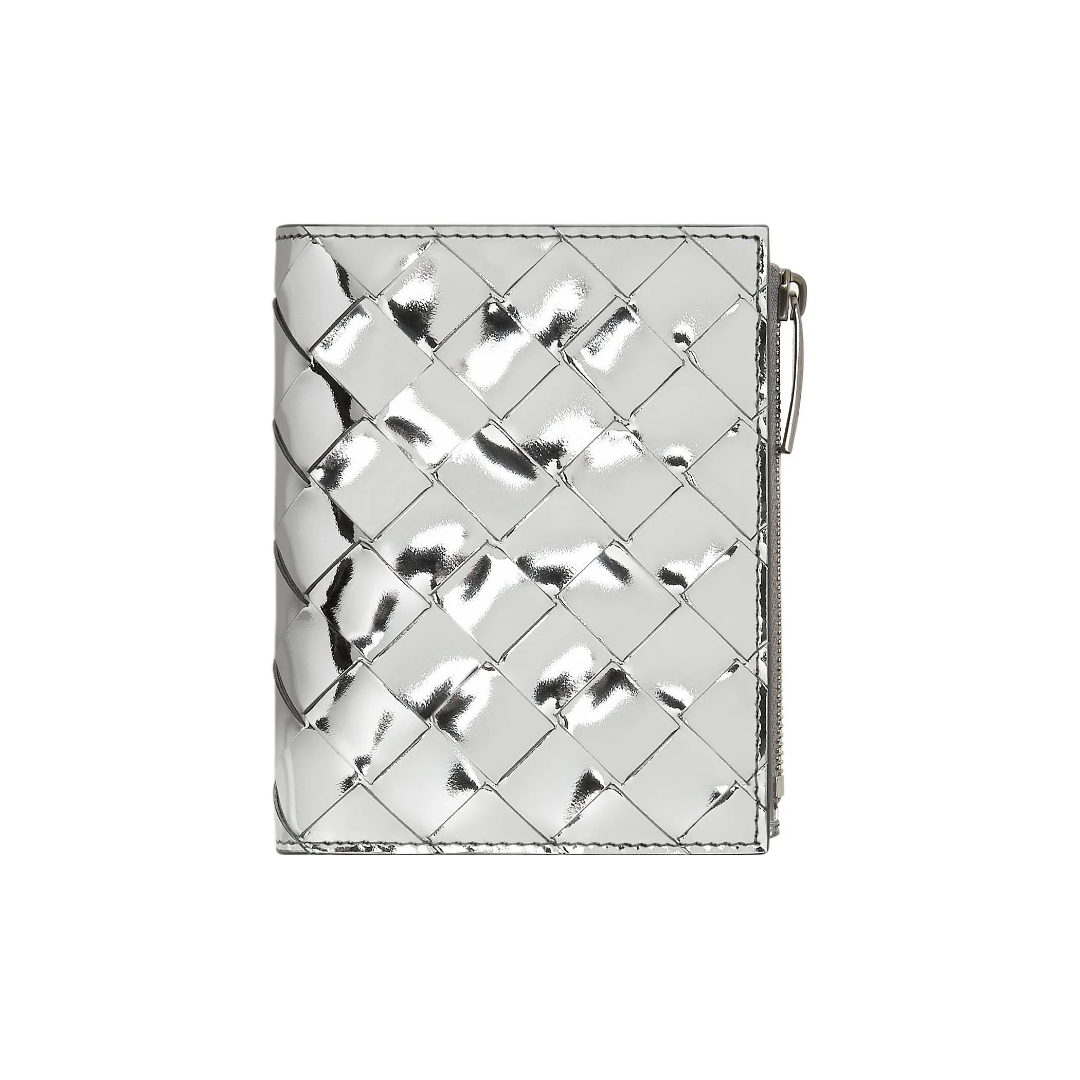 Bottega Veneta Metallic Woven Zip Up Wallet