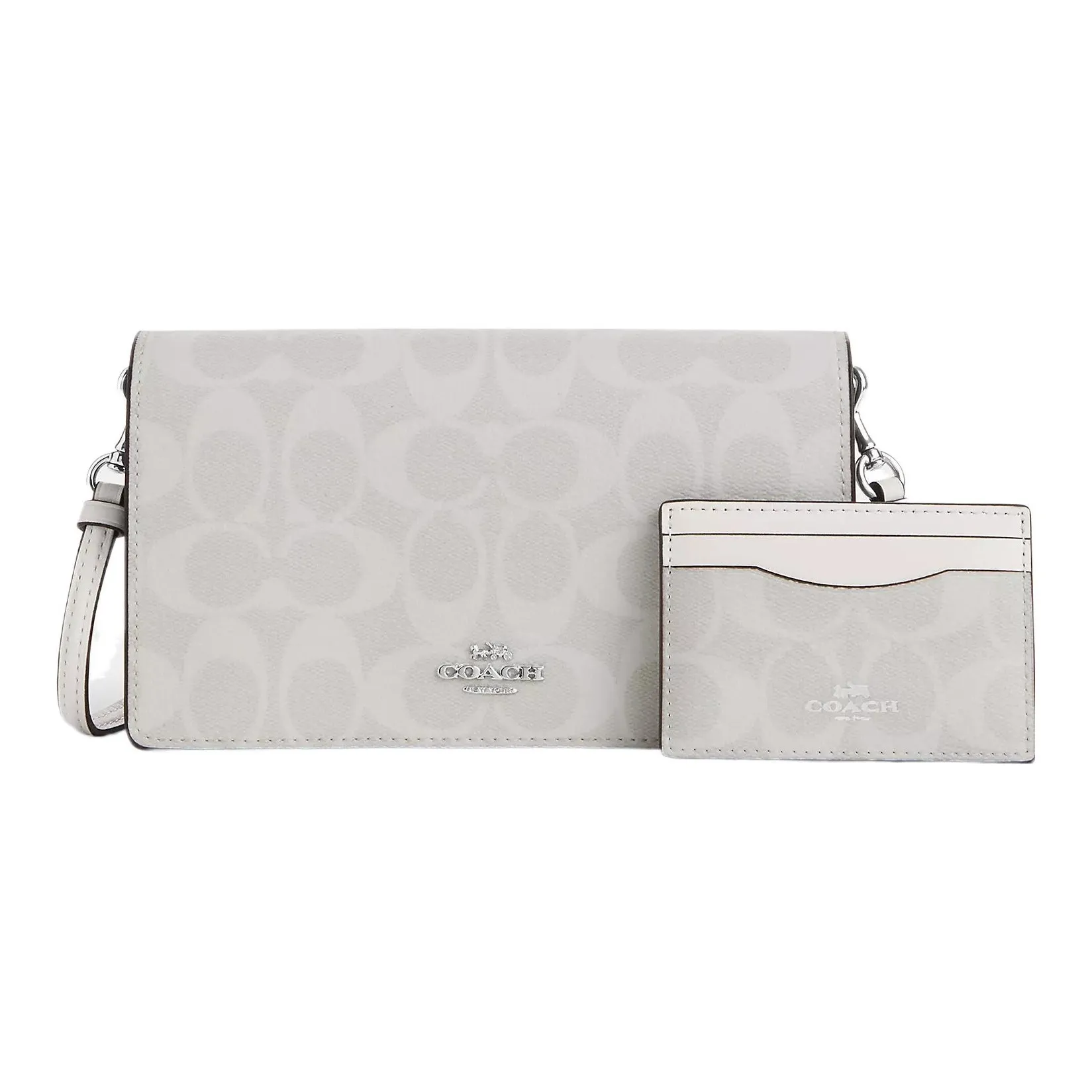 COACH Anna Canvas With Leather Letter Bag, Shoulder Bag, Crossbody Bag Trumpets Women's White