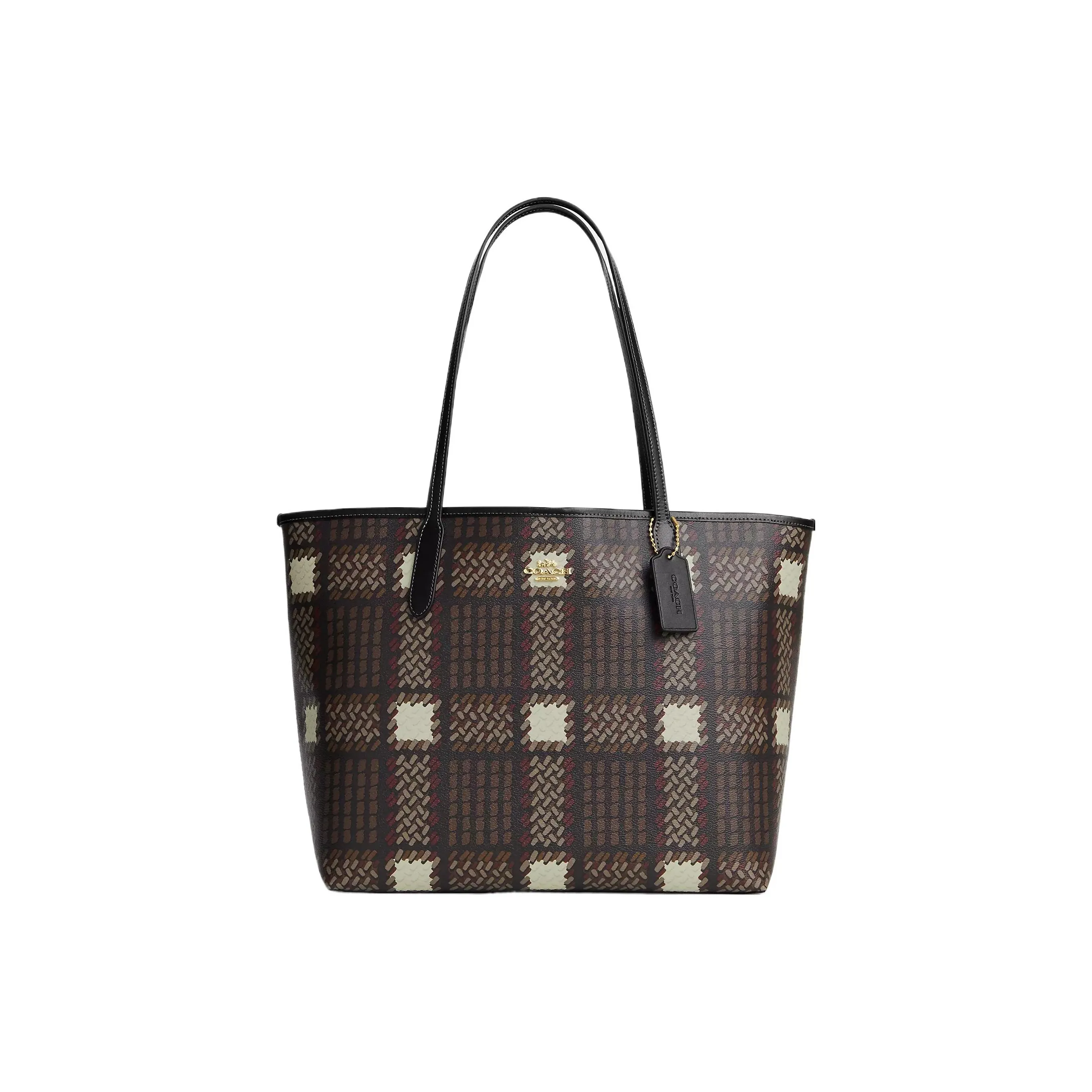 COACH City Canvas с кожаными вставками сумка-тоут сумка для покупок сумка через плечо женская коричневый