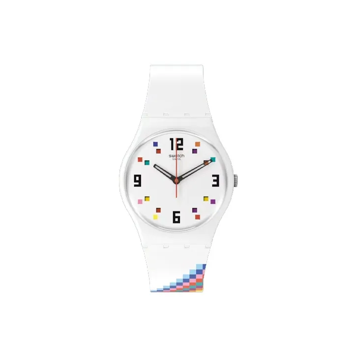 SWATCH The March Collection Кварцевый механизм Унисекс Часы 34 мм Белый циферблат Биоматериал Корпус Часы Силиконовый ремешок