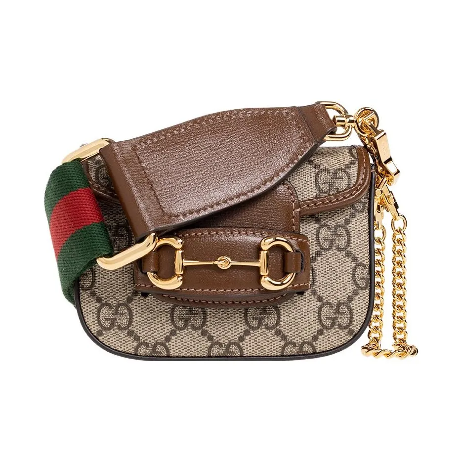 GUCCI Horsebit 1955 Monogram Strap Wallet Crossbody Bag Women's