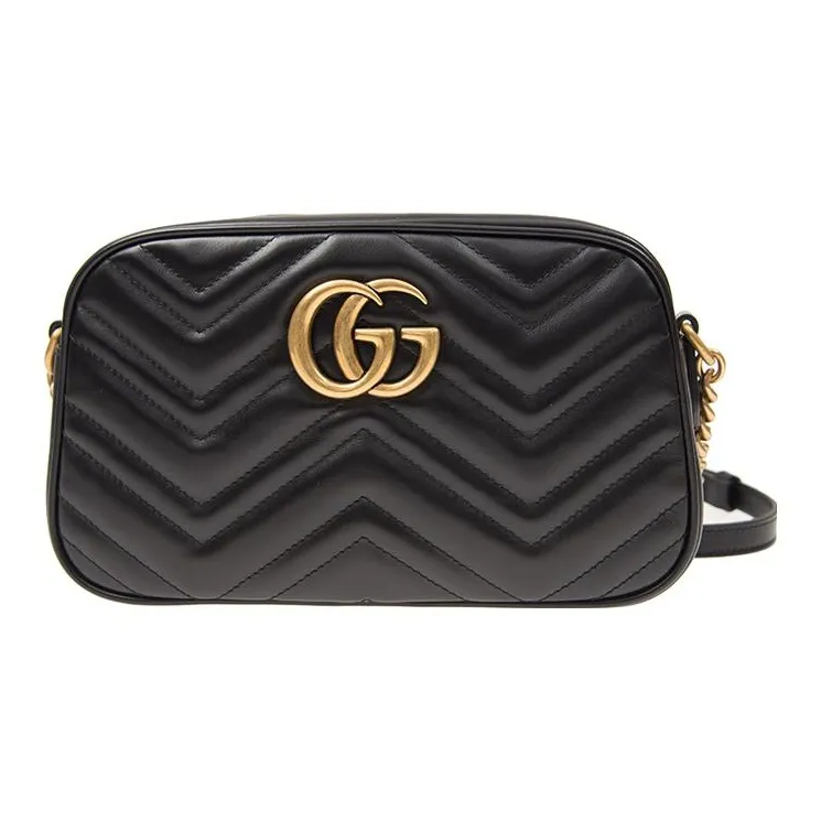 GUCCI GG Marmont Quilted Leather Camera Bag, Shoulder Bag, Crossbody Bag Trumpets Women's Black