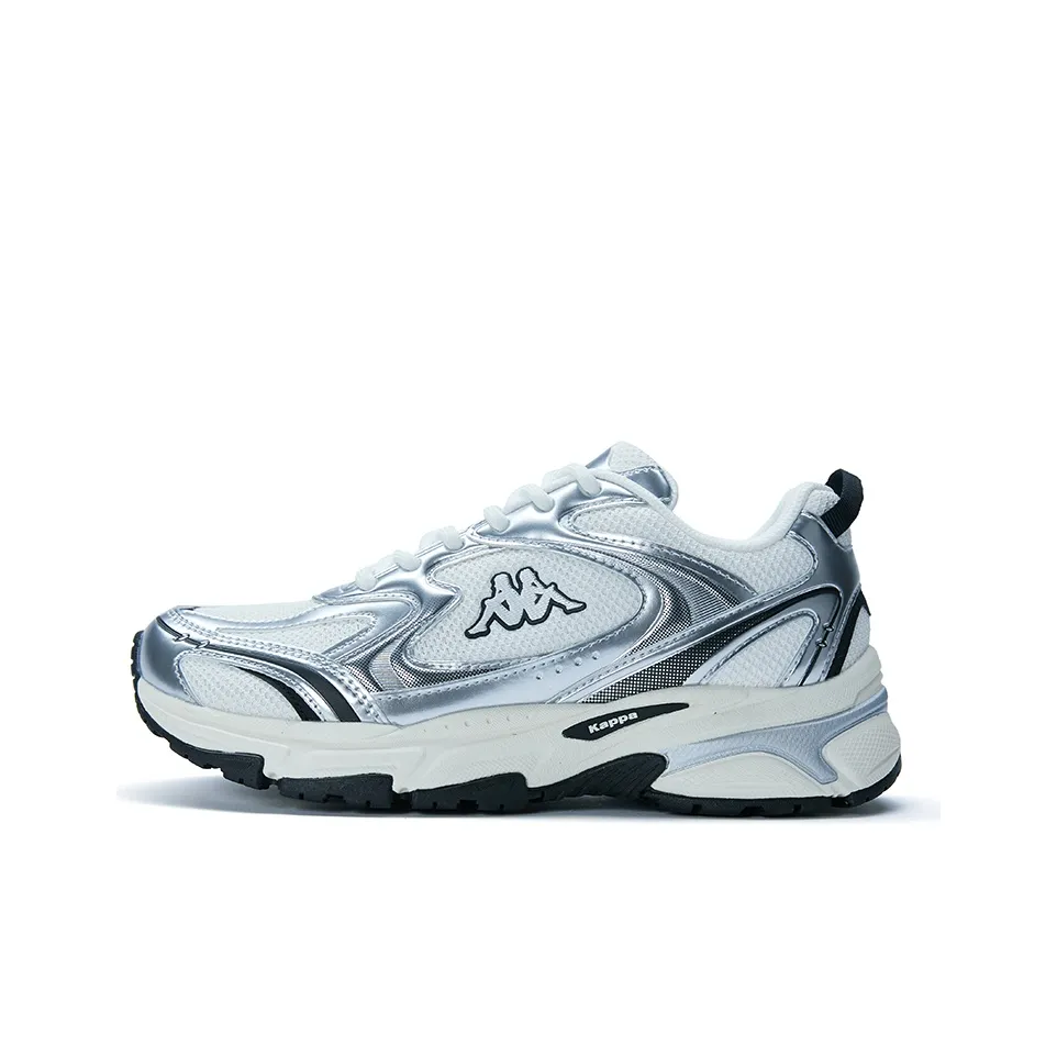 Kappa Durable Breathable Low Top Chunky Sneakers Unisex White Silver