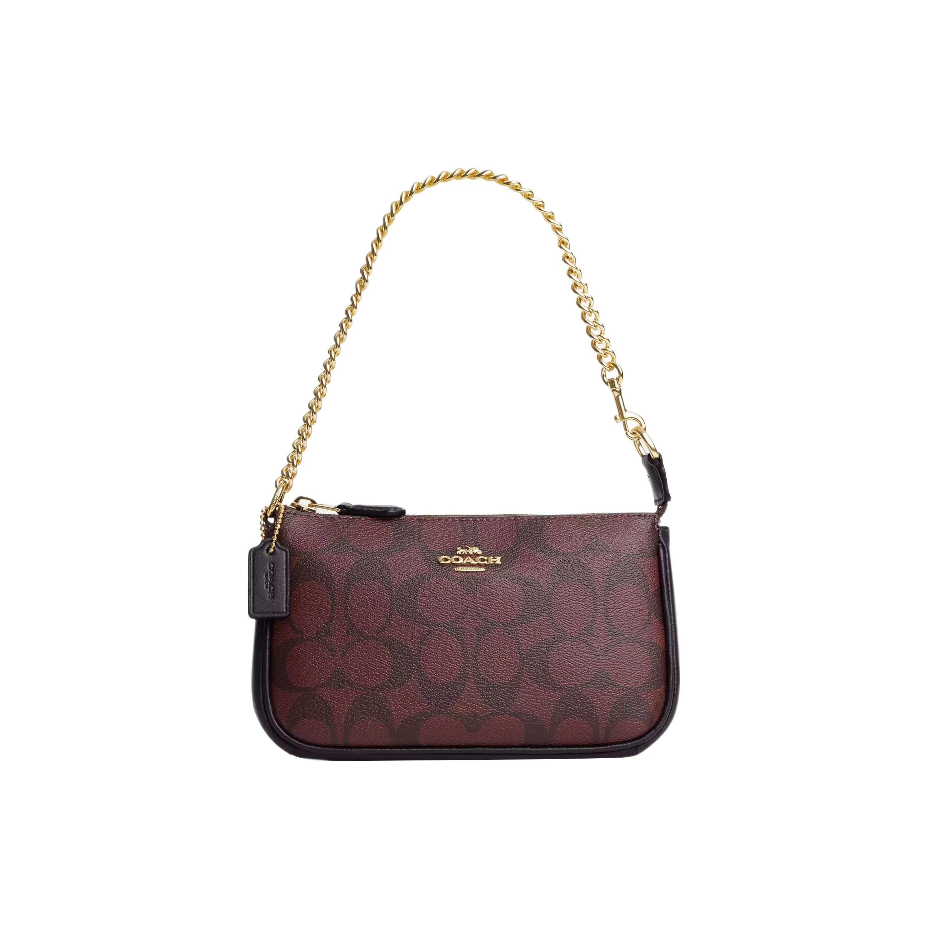 COACH Nolita Canvas With Leather Shoulder Bag Handbag Shoulder Bag Women's Gold & Dark Red Multiple Colors
