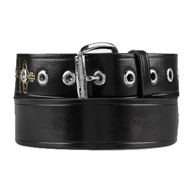 Vivienne Westwood Ale Logo Emblem Pin Buckle Leather Belts Unisex Black 4CM